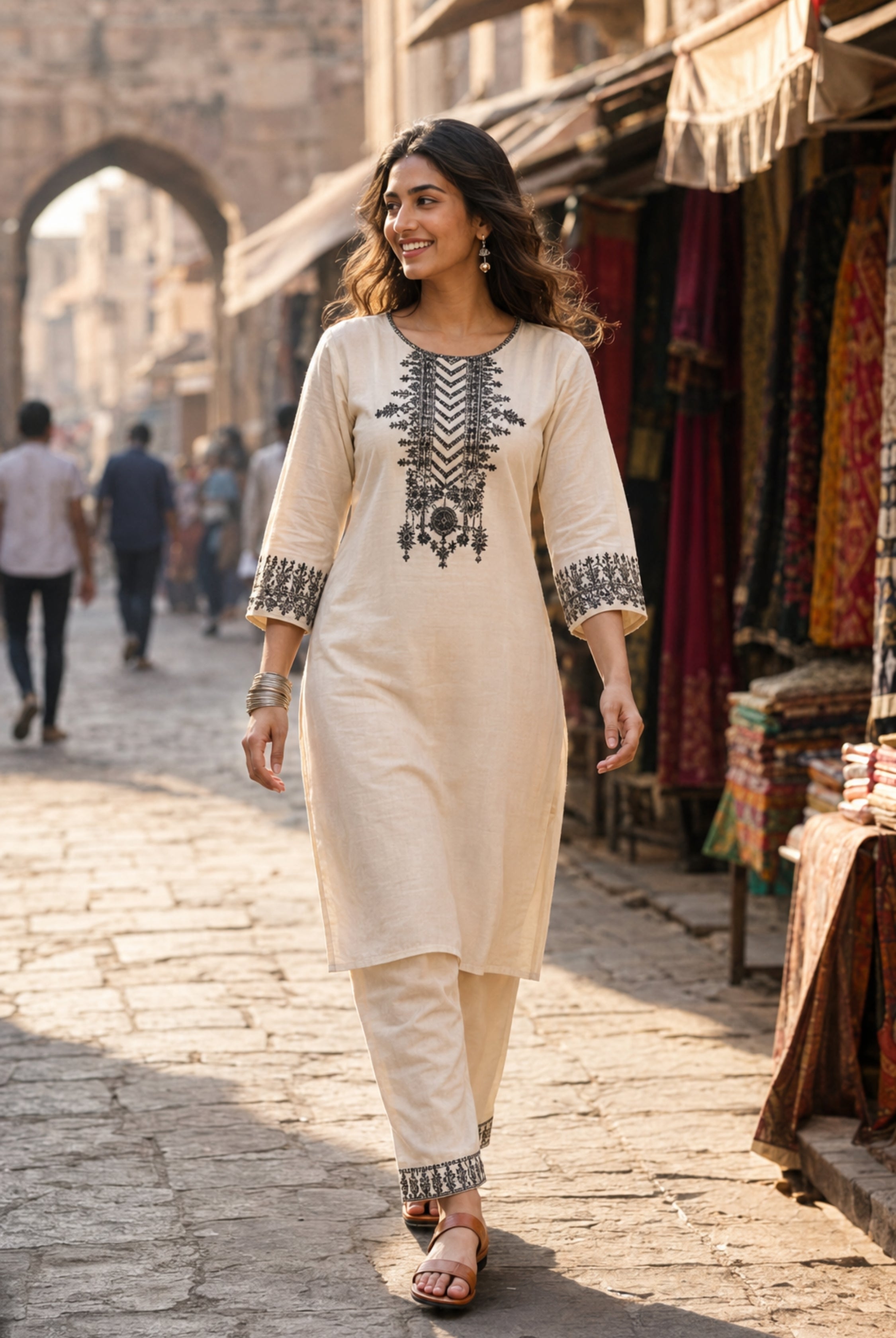 Ivory Heritage Embroidered Cotton Co-Ord Set