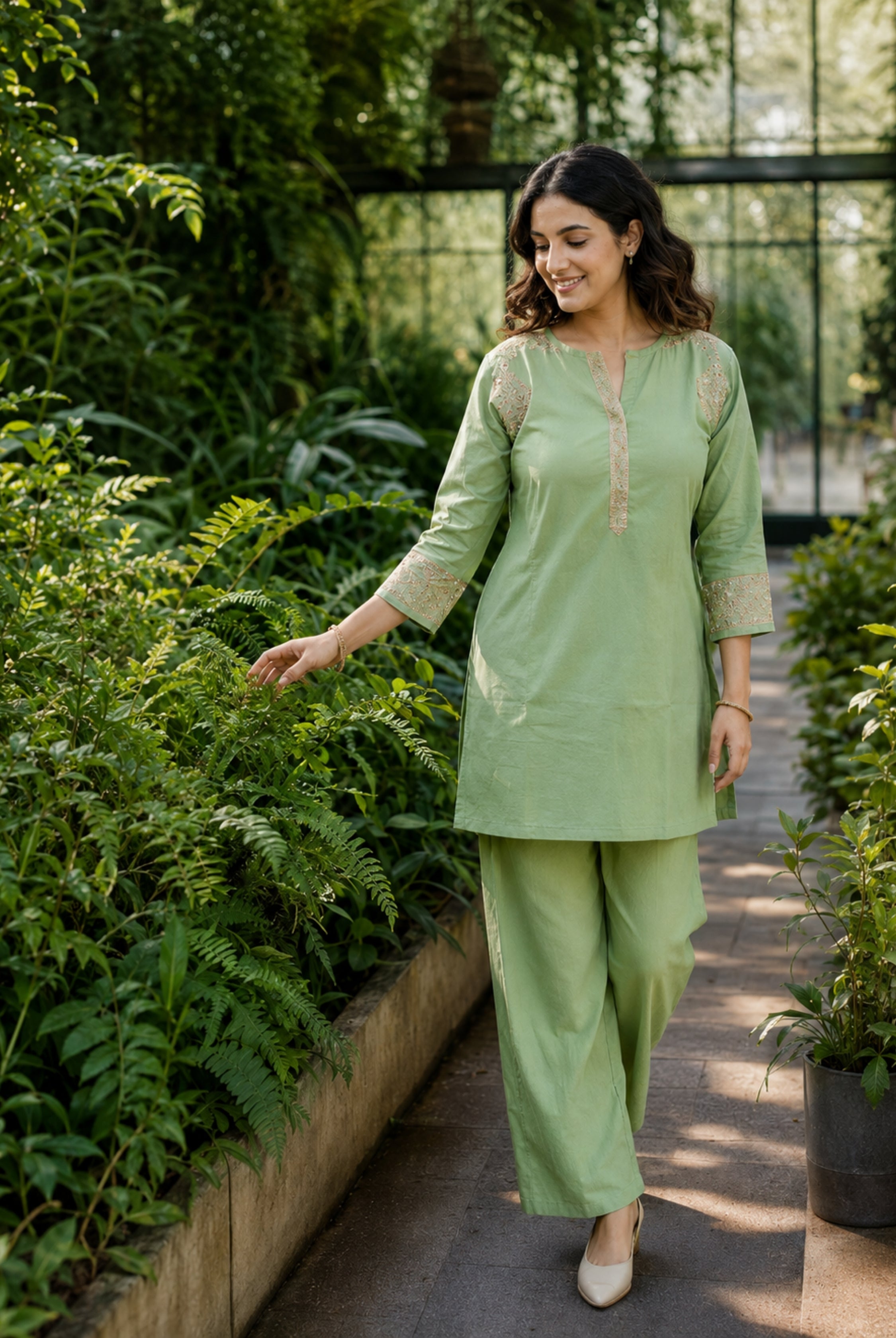 Sage Green Embroidered Straight Kurti
