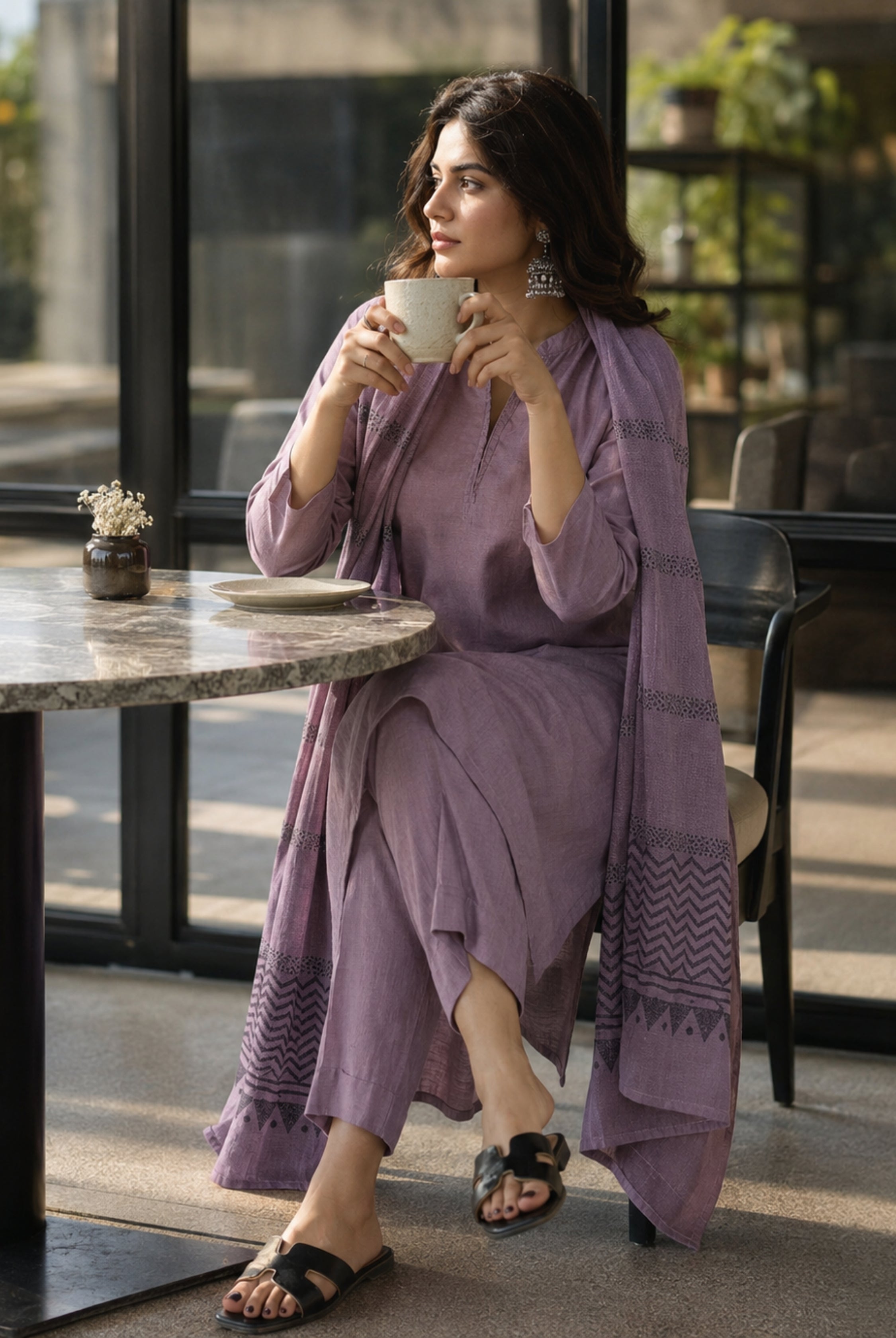 Mauve Minimal Elegance Rayon Suit Set