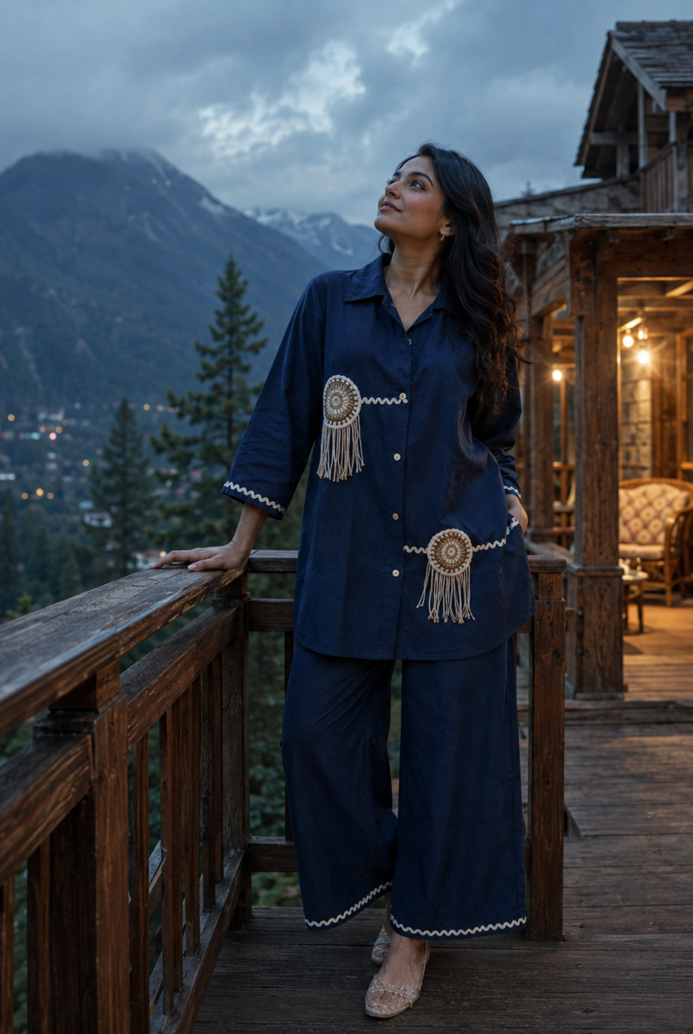 Navy Blue Cotton Embroidered Co-ord Set