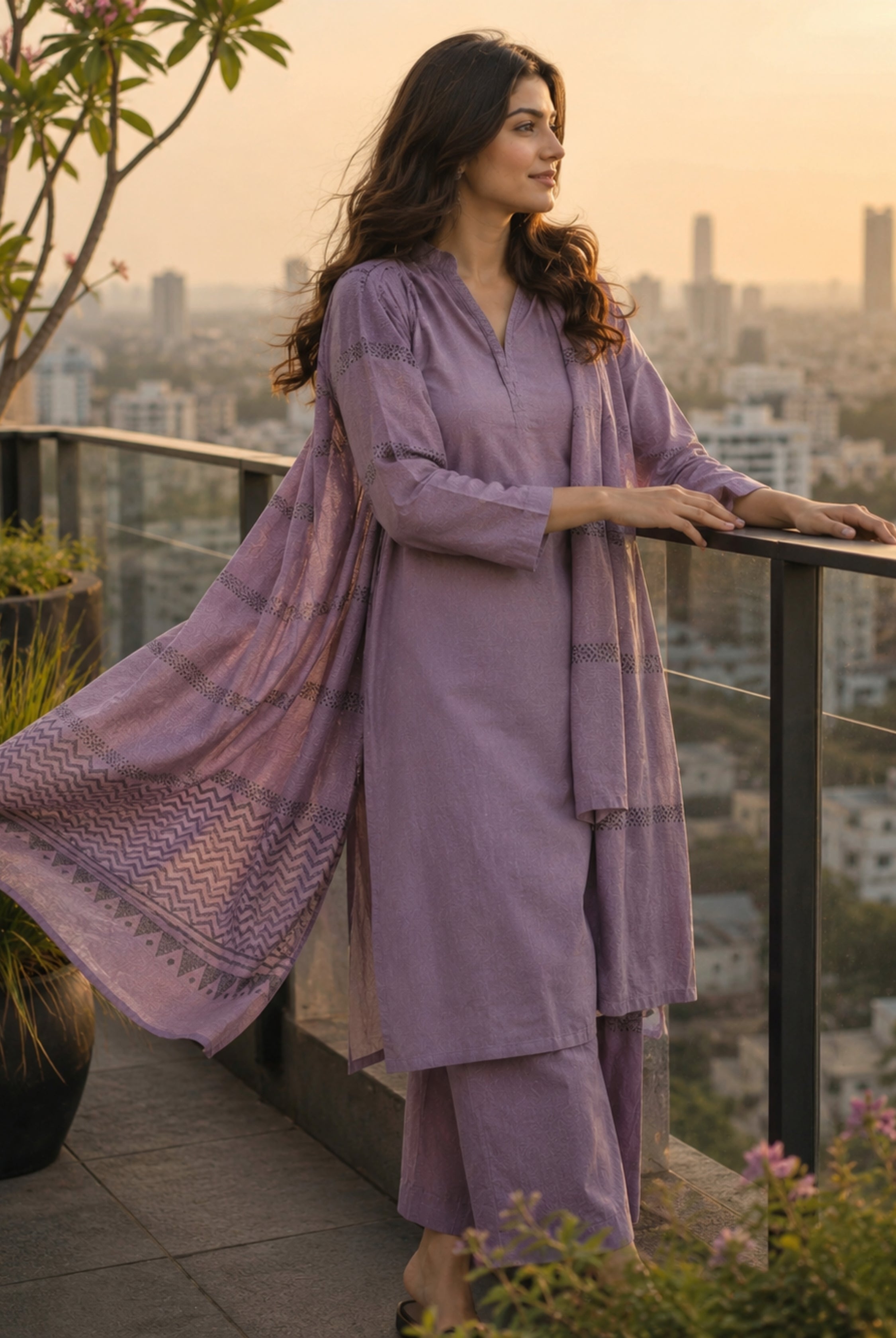 Mauve Minimal Elegance Rayon Suit Set