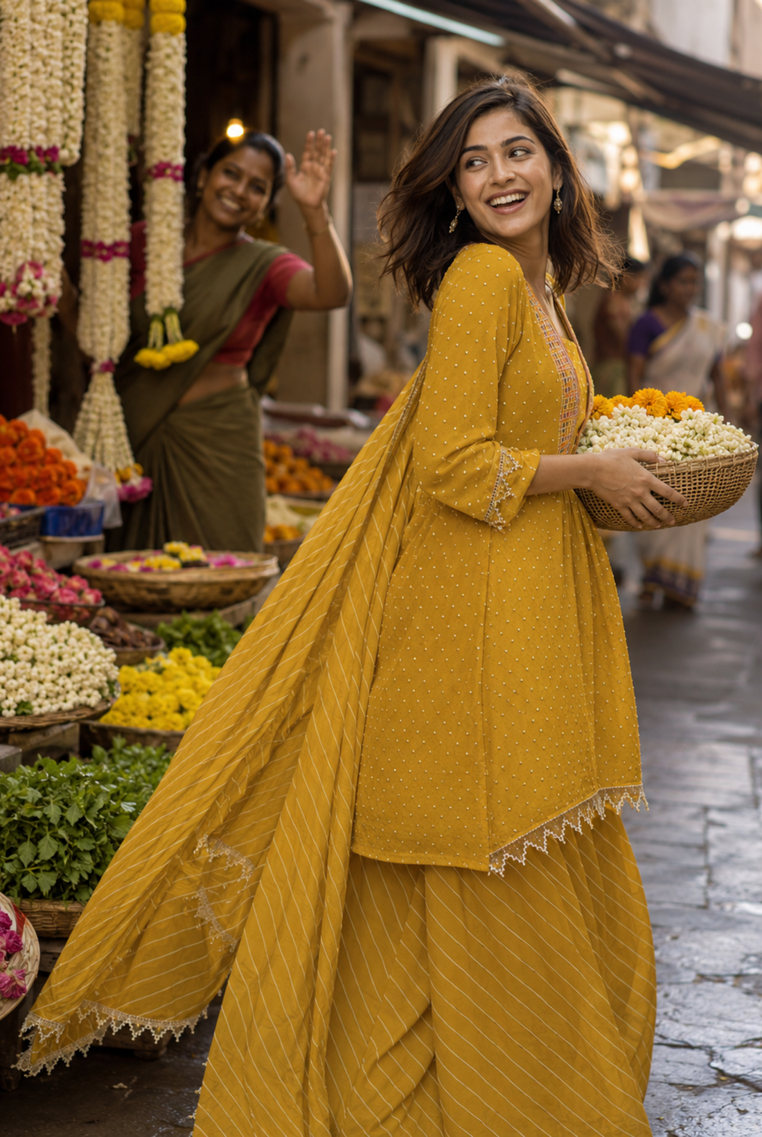 Mustard Yellow Printed Premium Georgette Suit Set