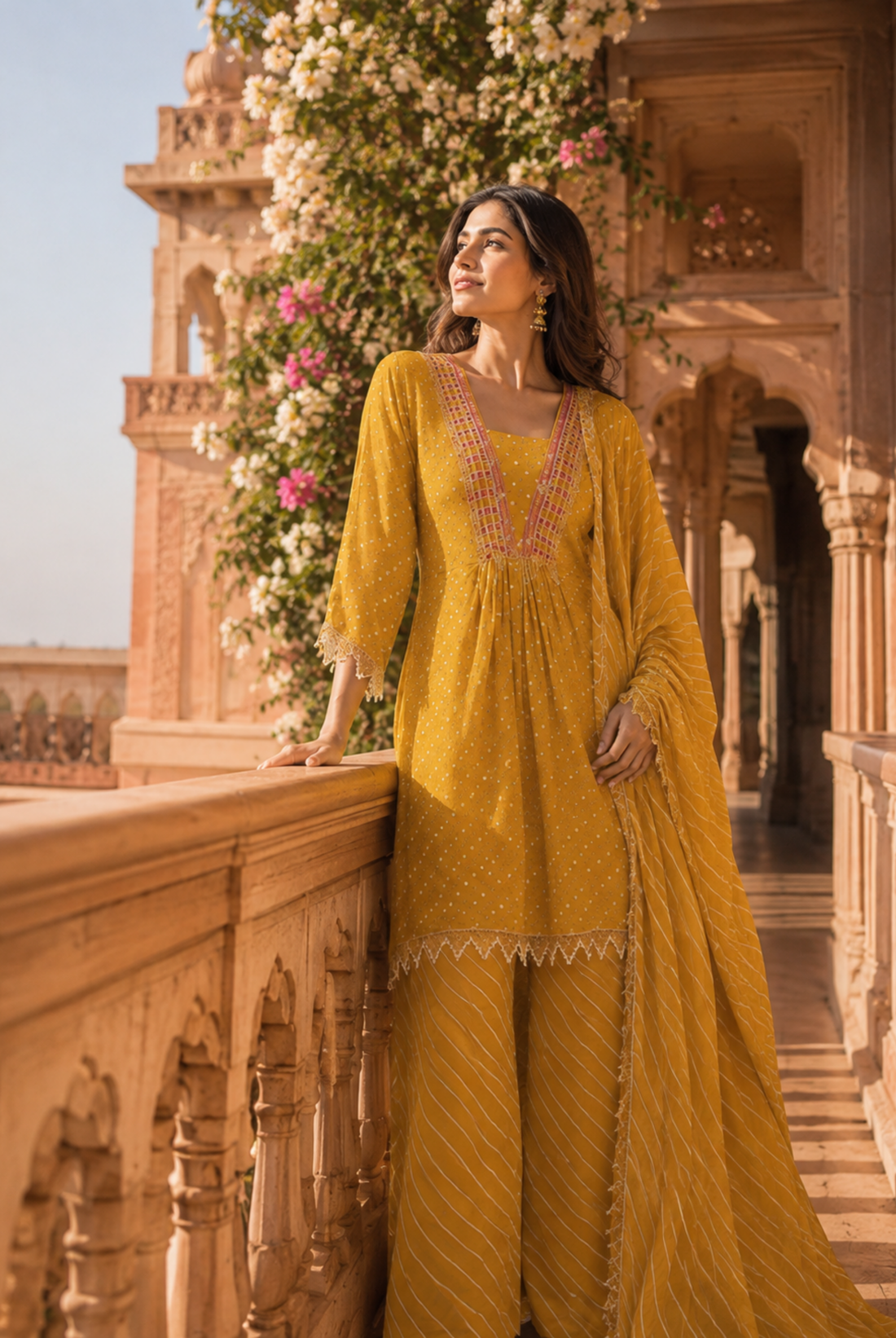Mustard Yellow Printed Premium Georgette Suit Set