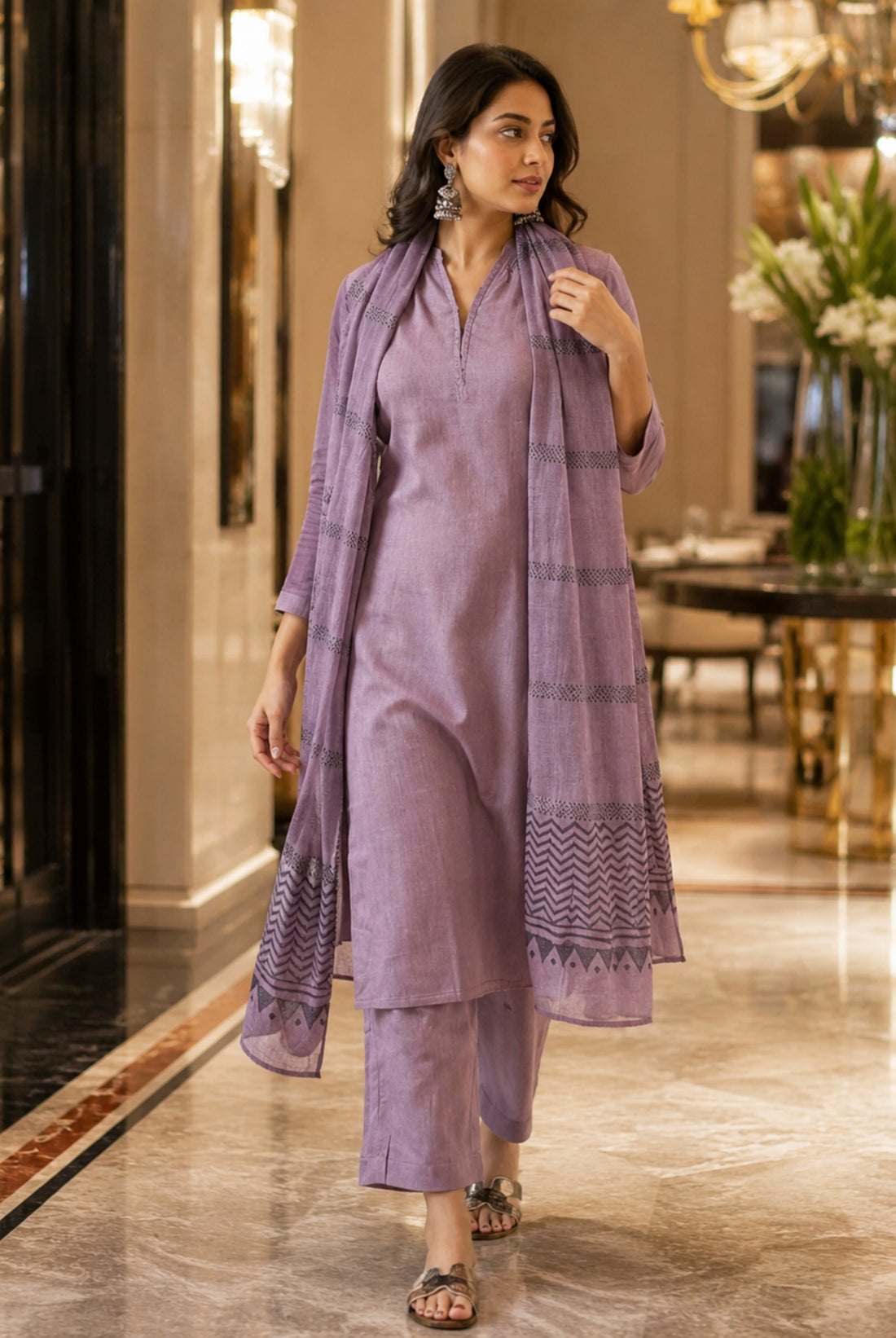 Mauve Minimal Elegance Rayon Suit Set