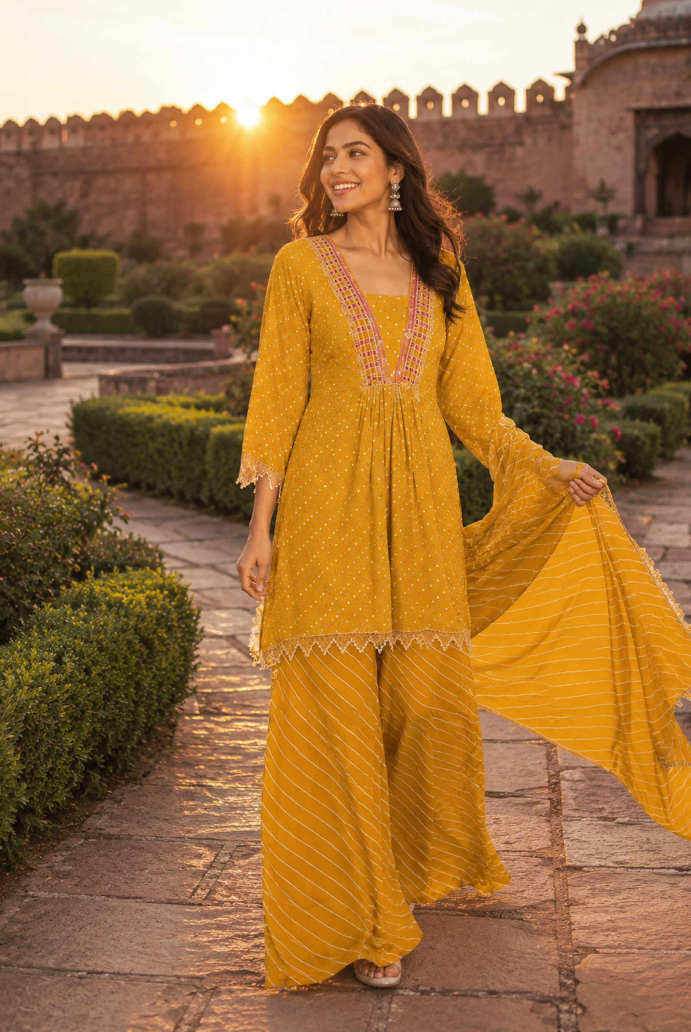 Mustard Yellow Printed Premium Georgette Suit Set