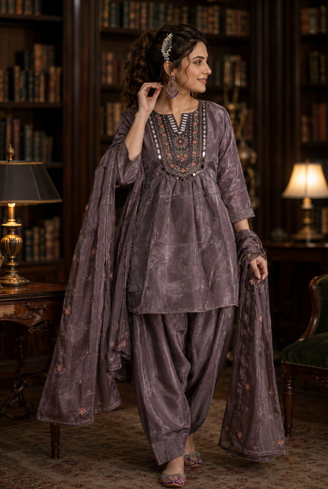 Mauve Embroidered Farsi Glass Roman Suit Set