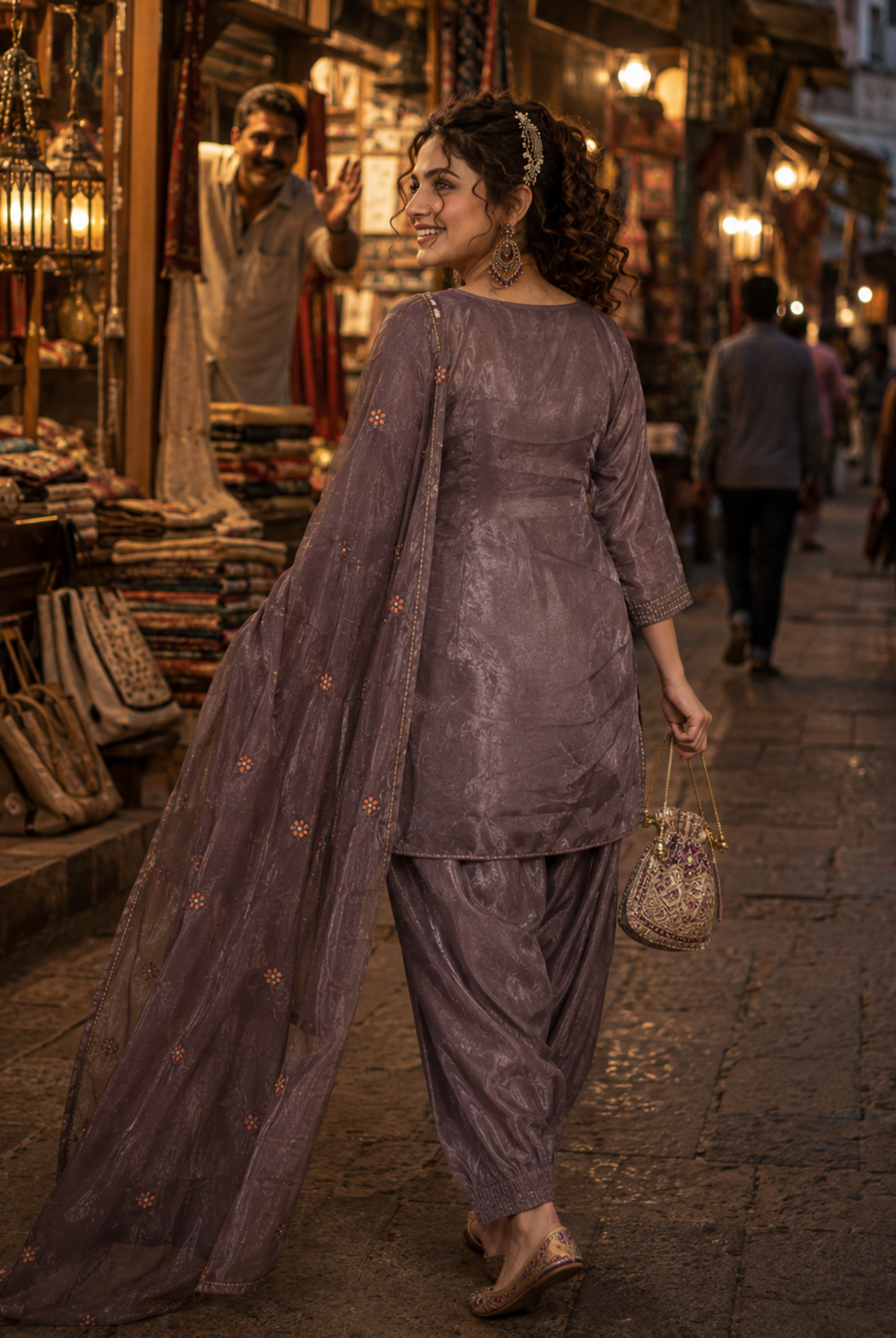 Mauve Embroidered Farsi Glass Roman Suit Set