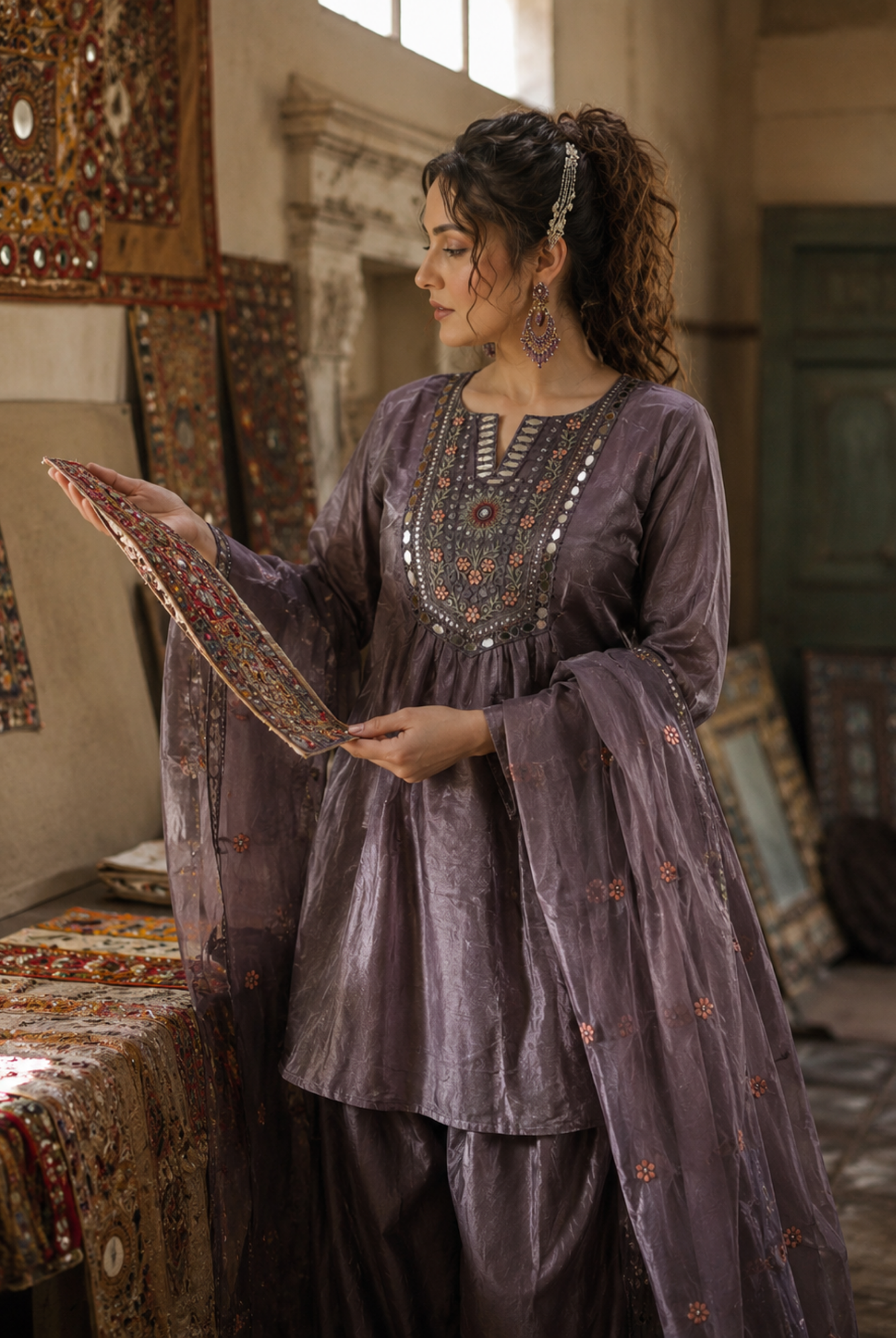 Mauve Embroidered Farsi Glass Roman Suit Set