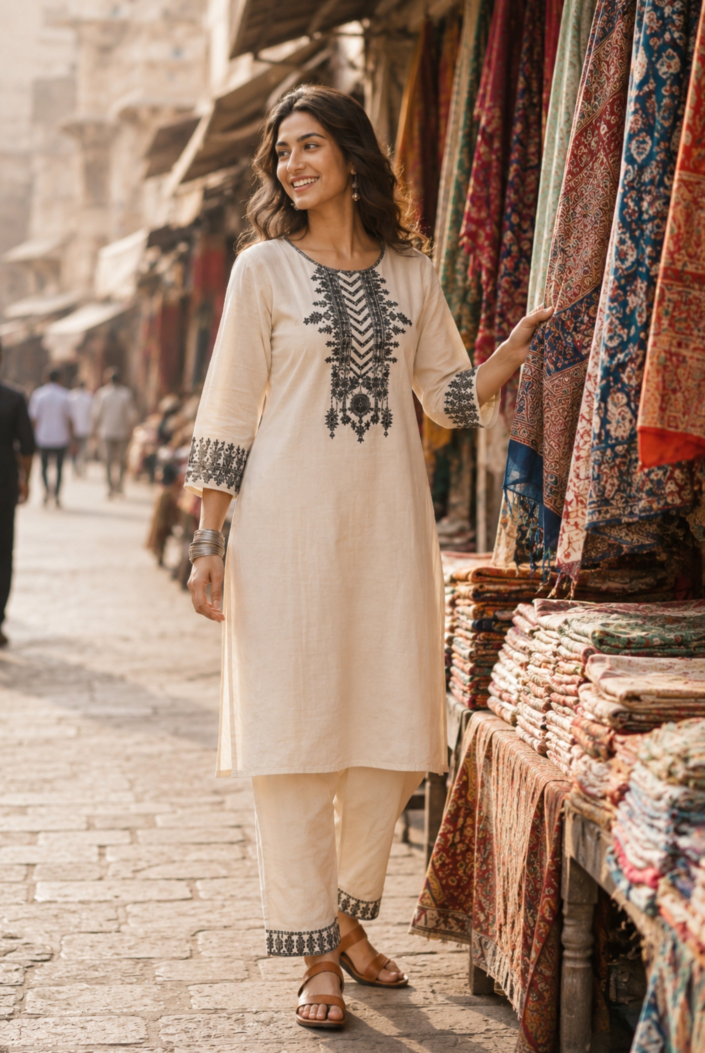 Ivory Heritage Embroidered Cotton Co-Ord Set