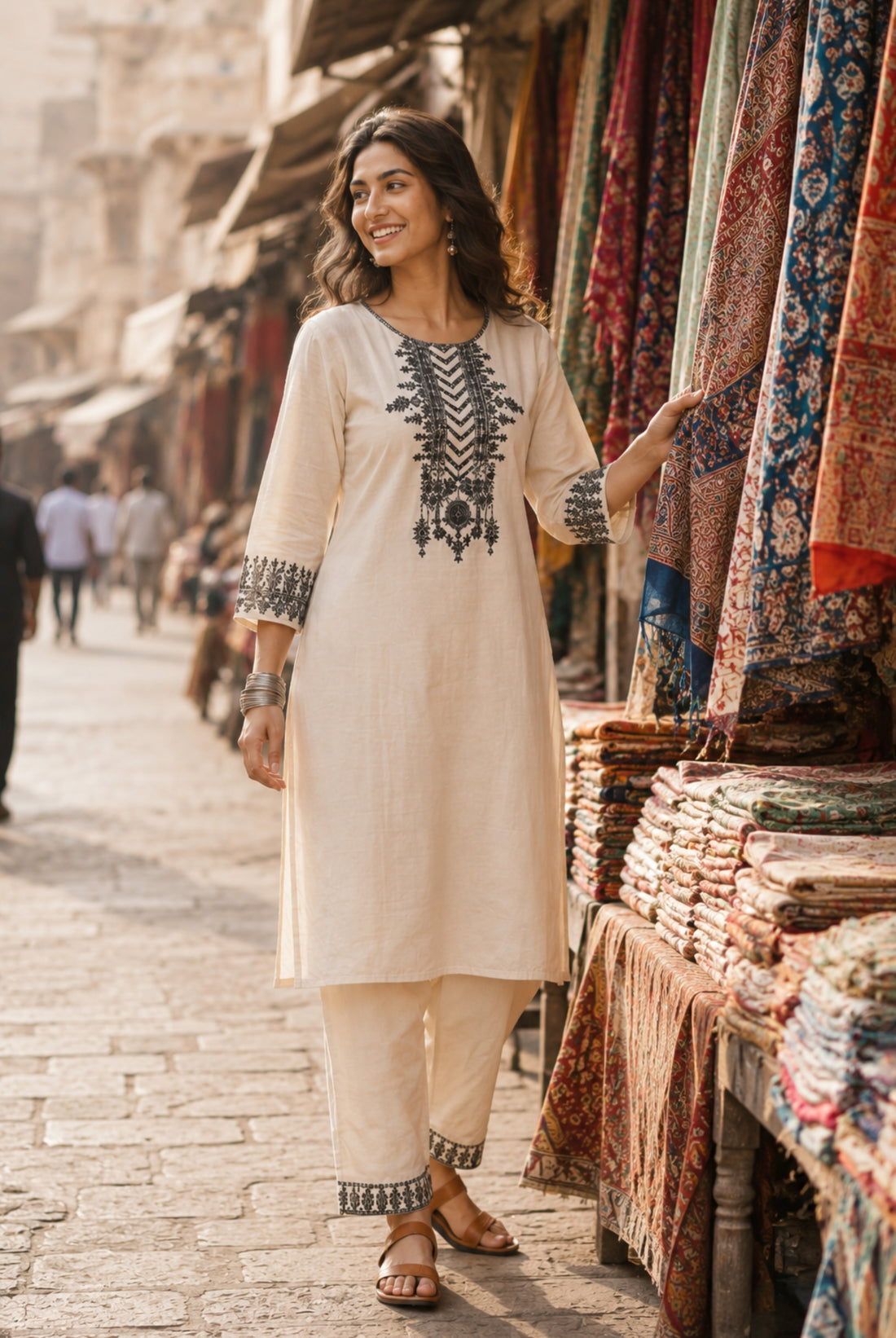 Ivory Heritage Embroidered Cotton Co-Ord Set