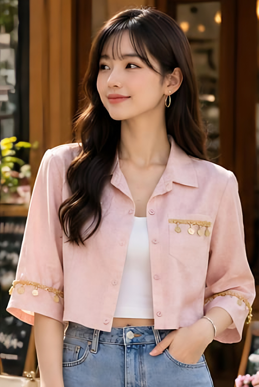 Pink Detail Crop Shirt + Inner