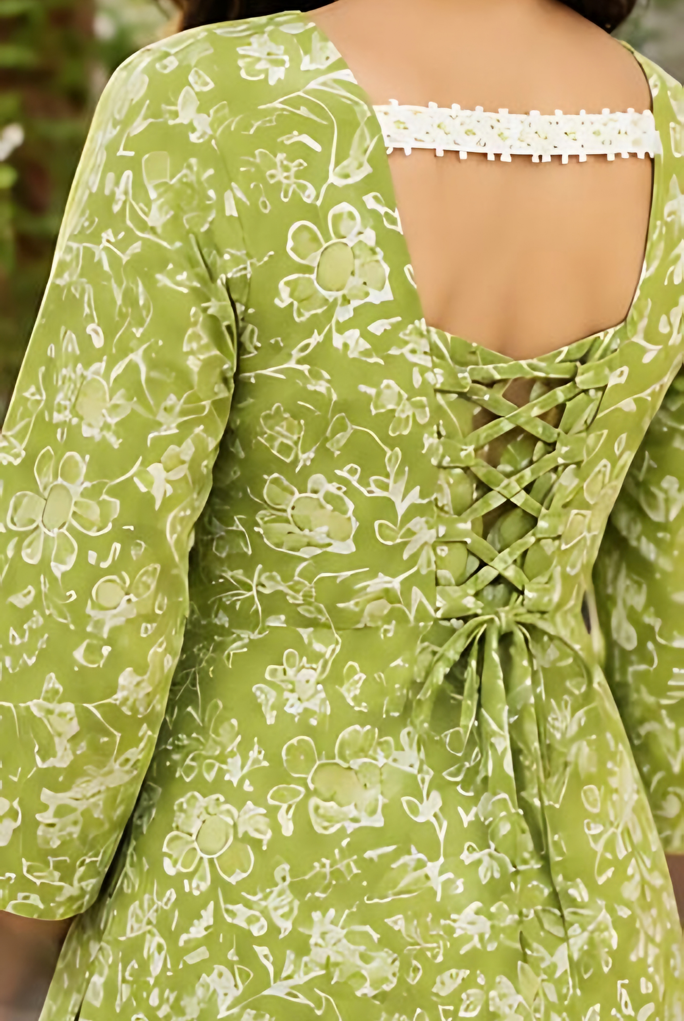 Lime Floral Back-Dori Kurti