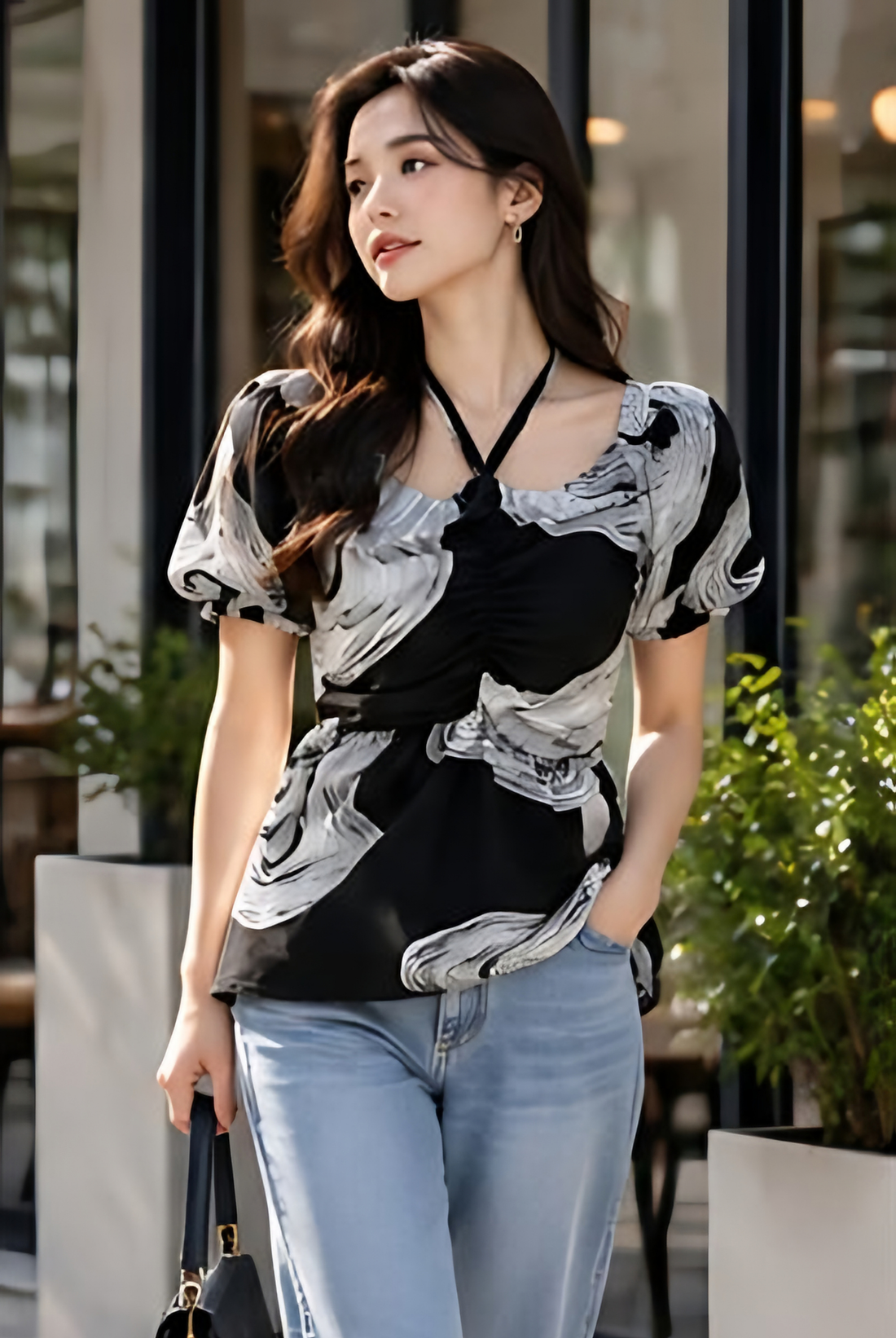 Lily Printed Tie-Neck Top