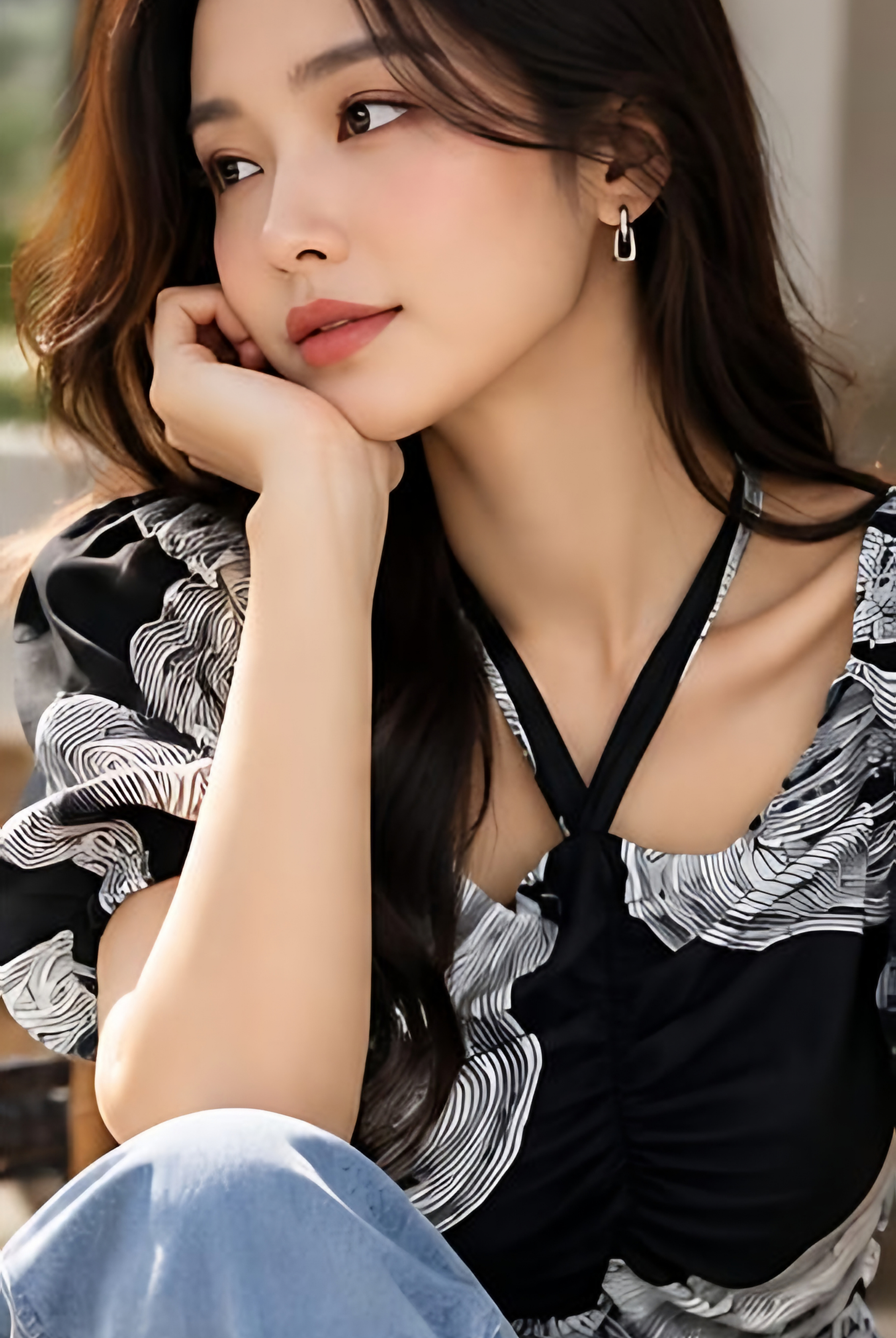 Lily Printed Tie-Neck Top