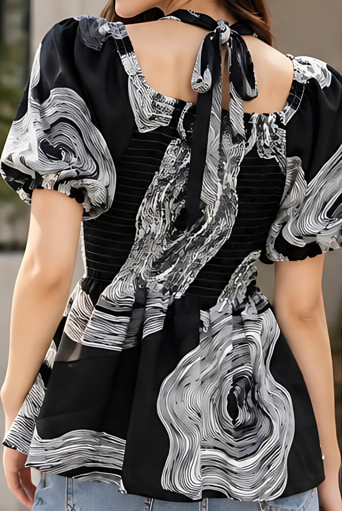 Lily Printed Tie-Neck Top