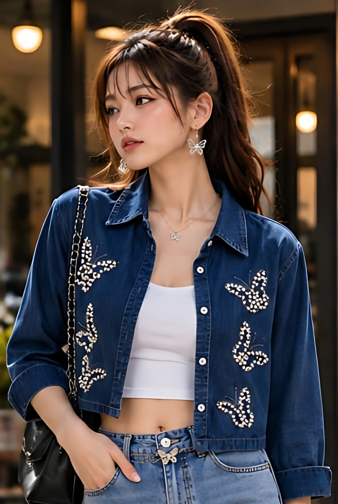 Tina Denim Crop Shirt + Inner