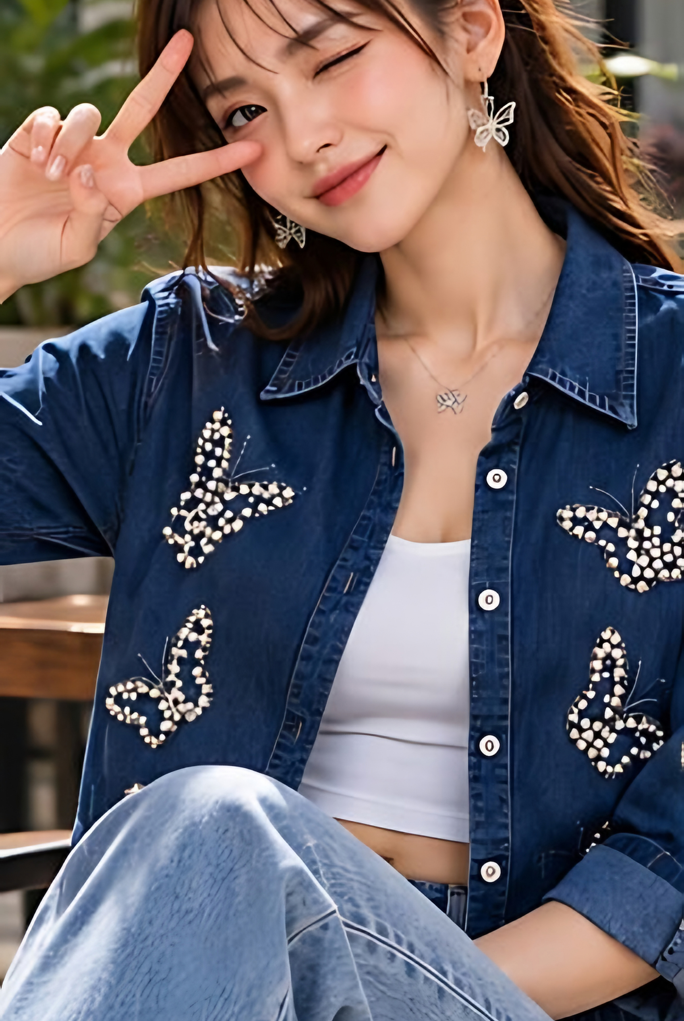 Tina Denim Crop Shirt + Inner