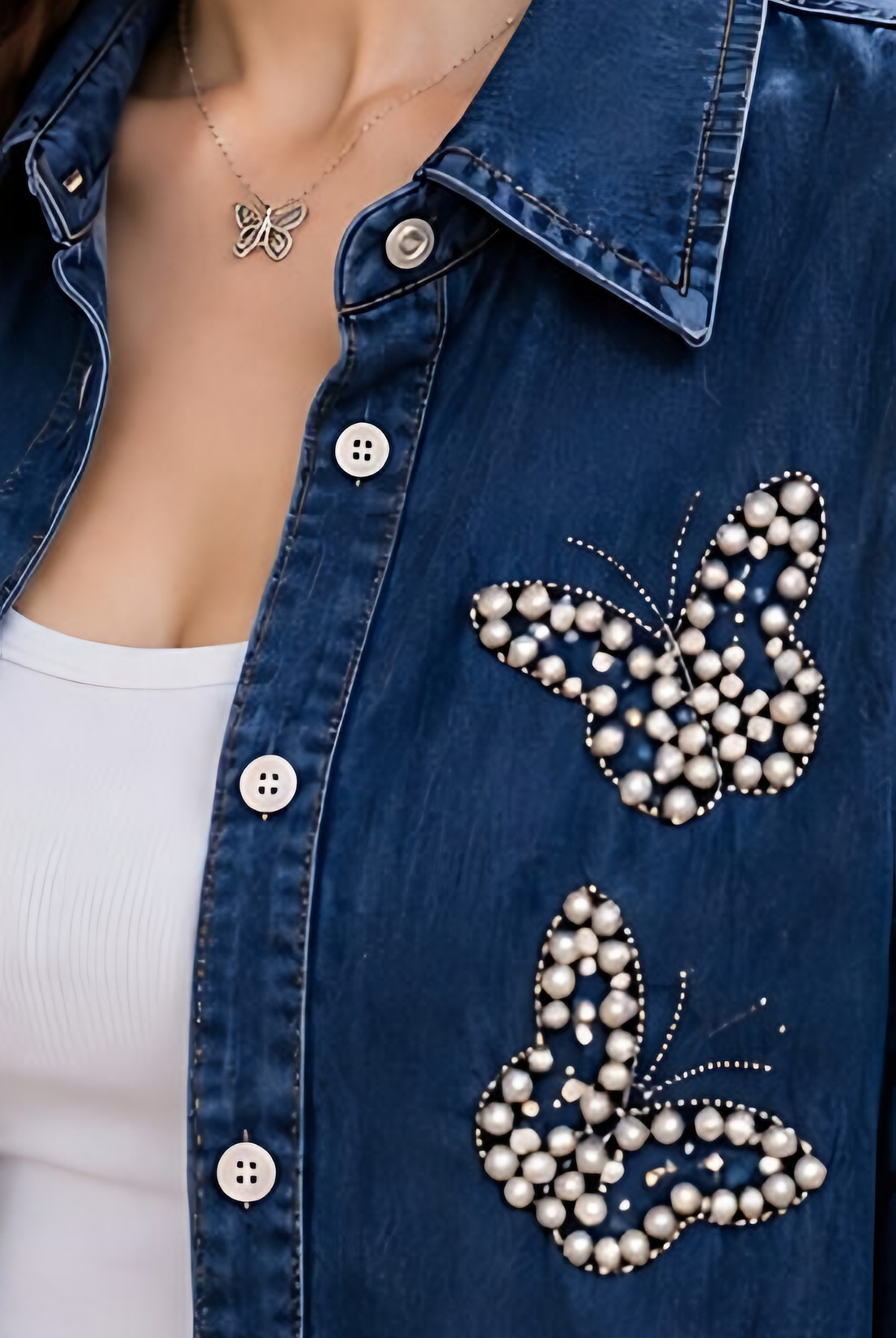 Tina Denim Crop Shirt + Inner