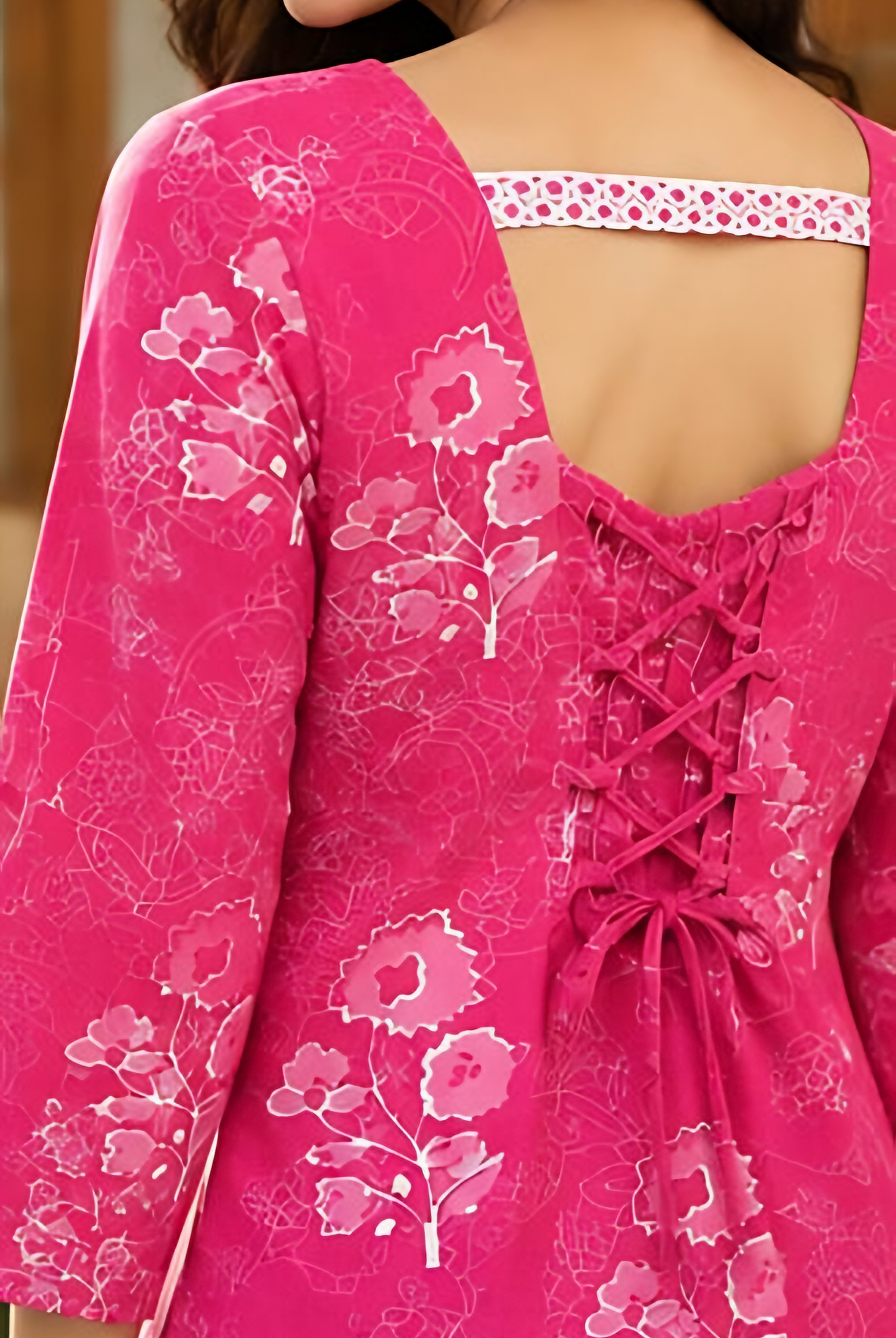 Pink Floral Back-Dori Kurti