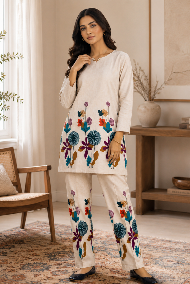Ivory Floral Printed Co-Ord Set