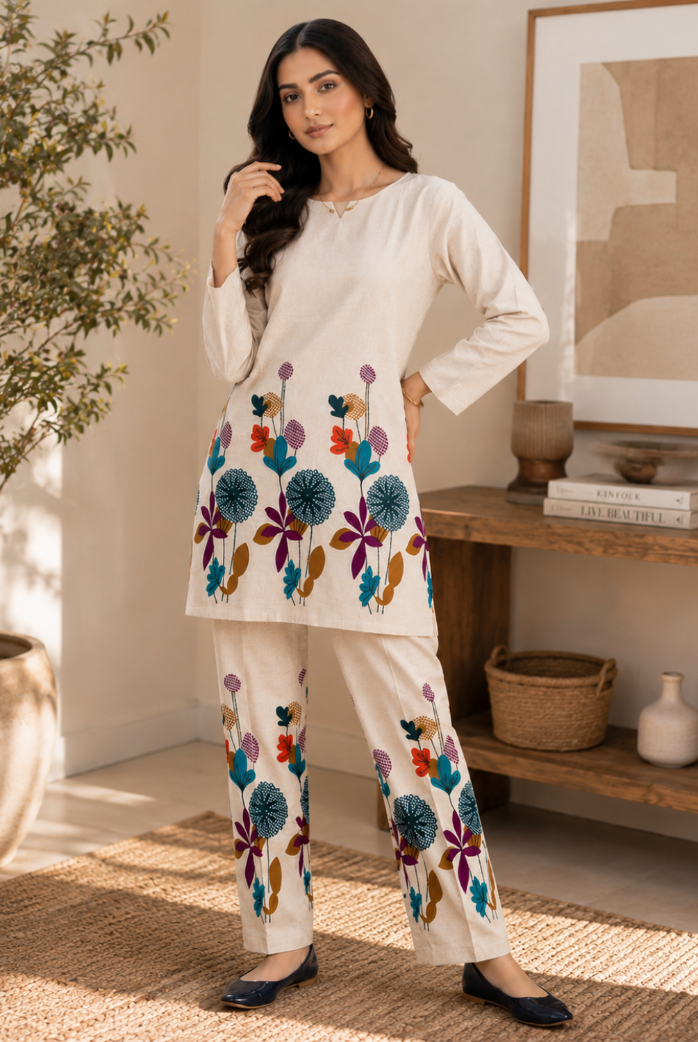 Ivory Floral Printed Co-Ord Set