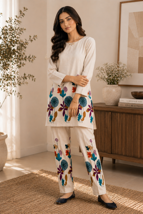 Ivory Floral Printed Co-Ord Set