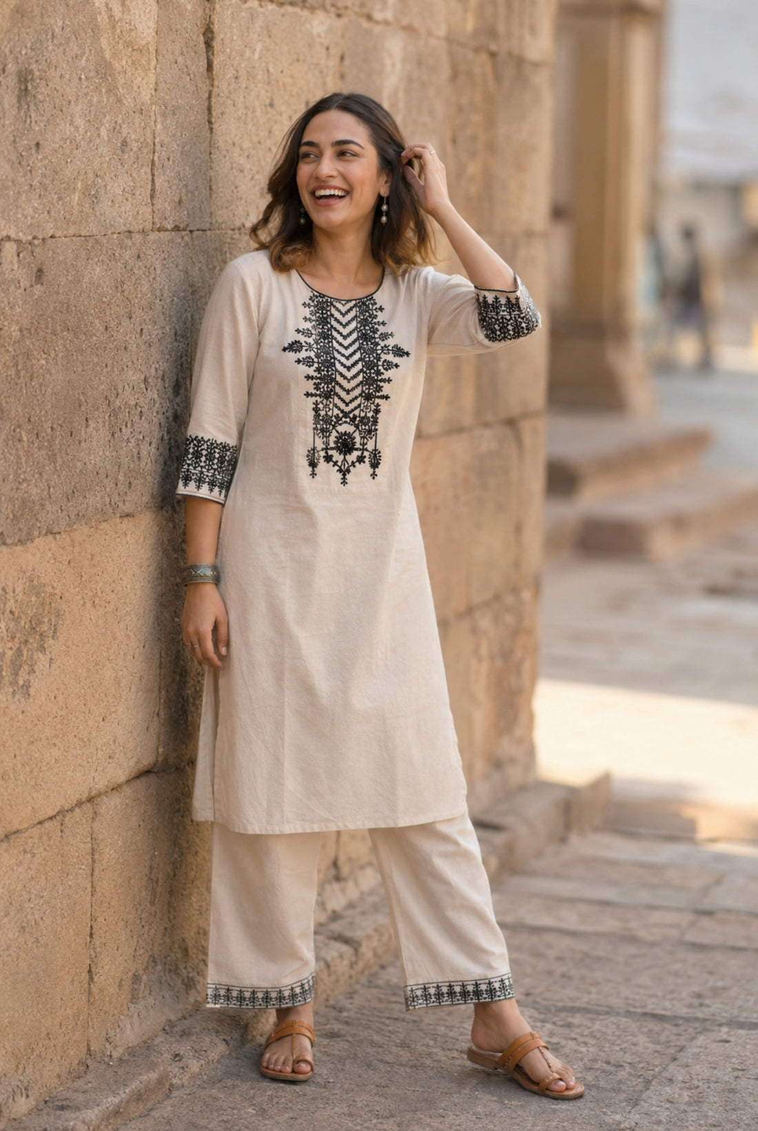 Ivory Heritage Embroidered Cotton Co-Ord Set