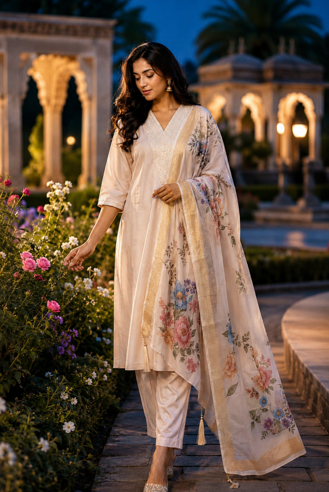 Blush Pink Roman Silk Floral Suit Set