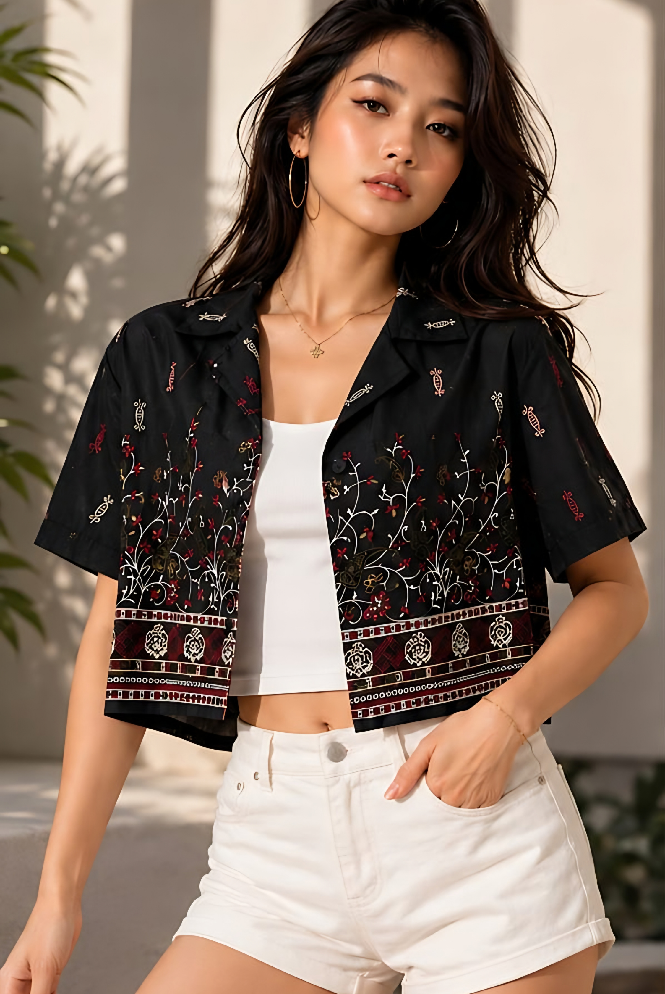 Motif Crop Shirt + Inner