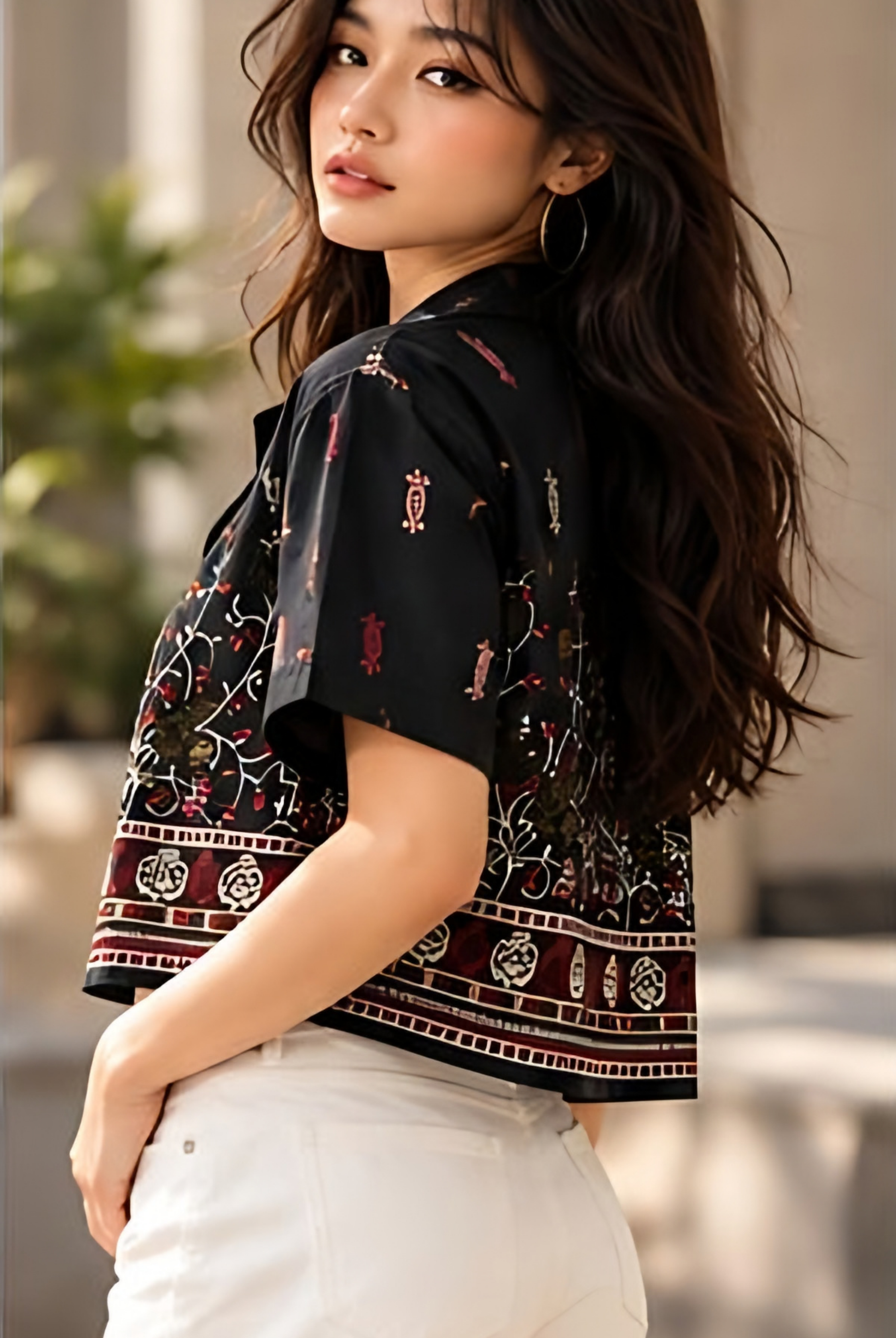Motif Crop Shirt + Inner