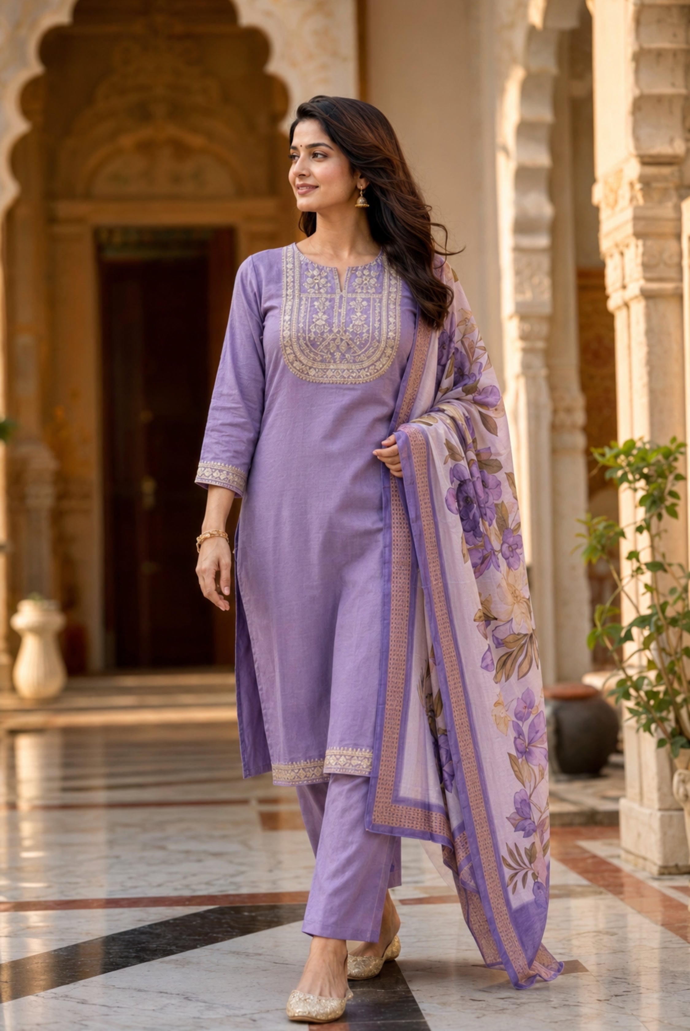Lavender Floral Elegance Rayon Suit Set
