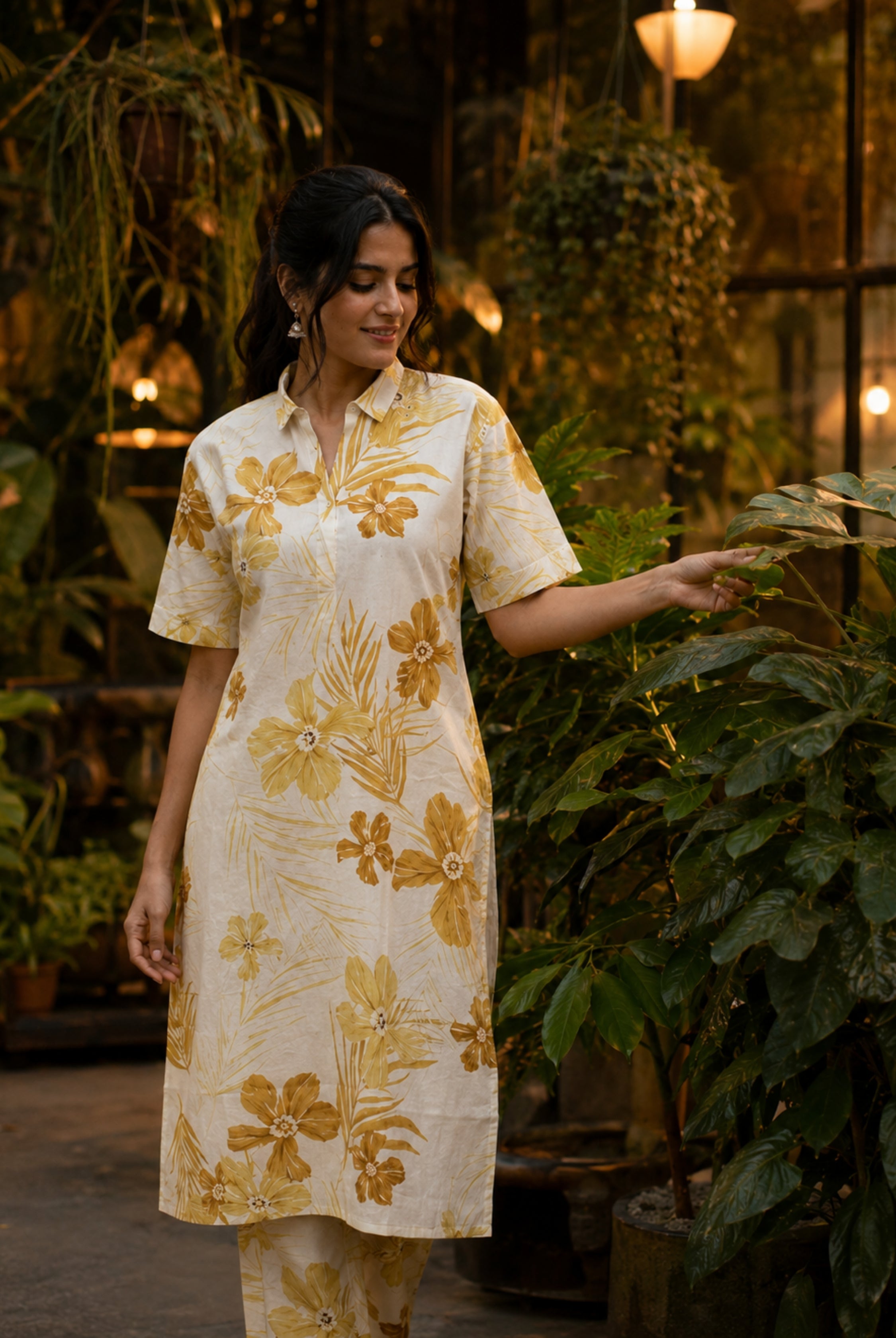 Ivory Floral Printed Vertican Co-Ord Set