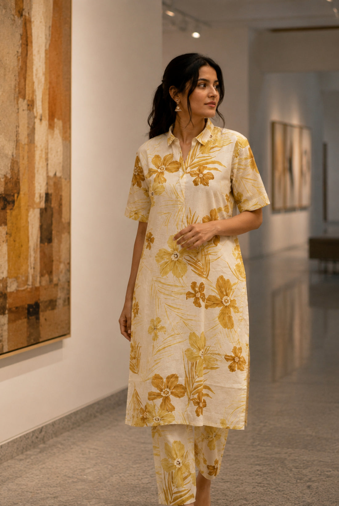 Ivory Floral Printed Vertican Co-Ord Set