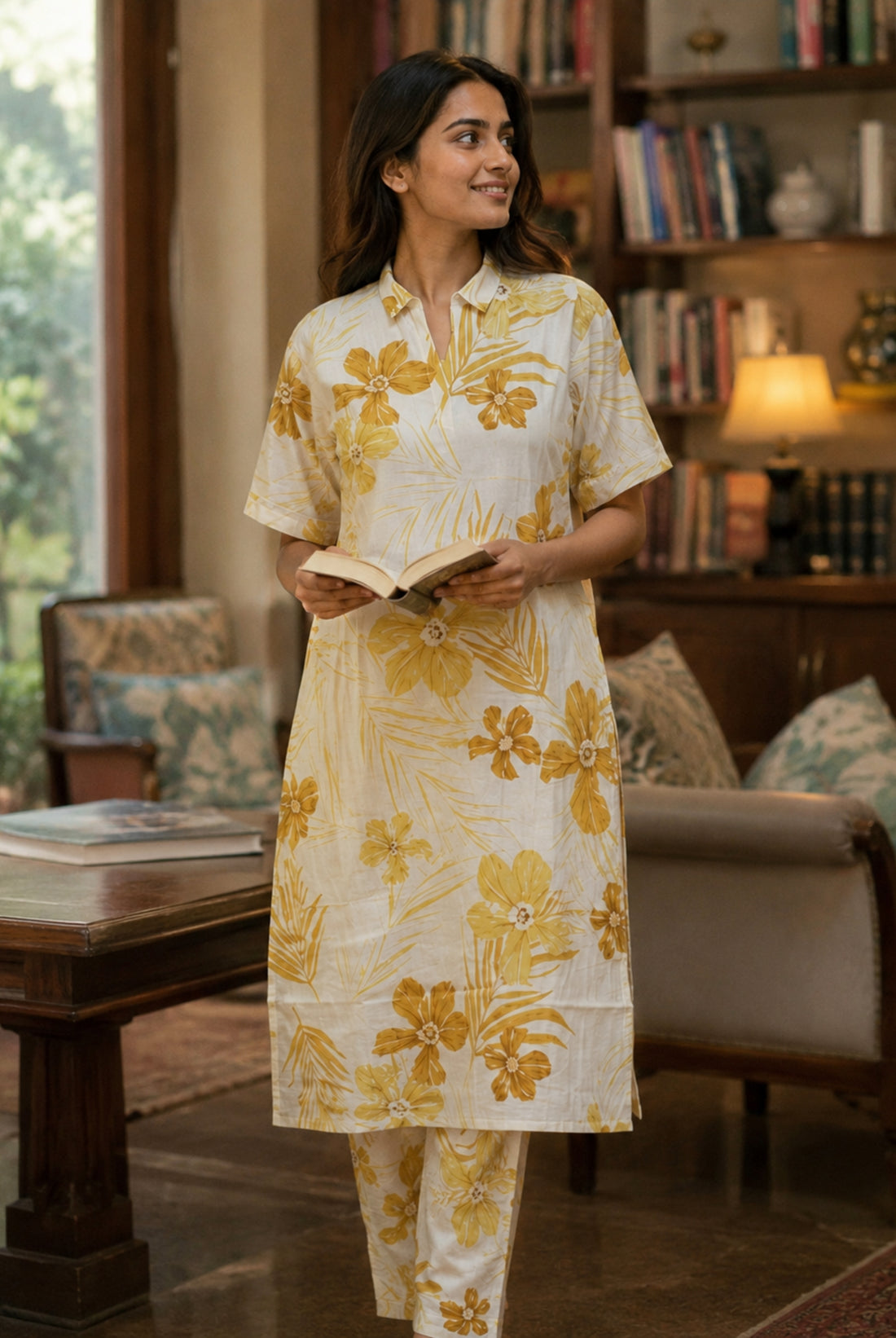 Ivory Floral Printed Vertican Co-Ord Set