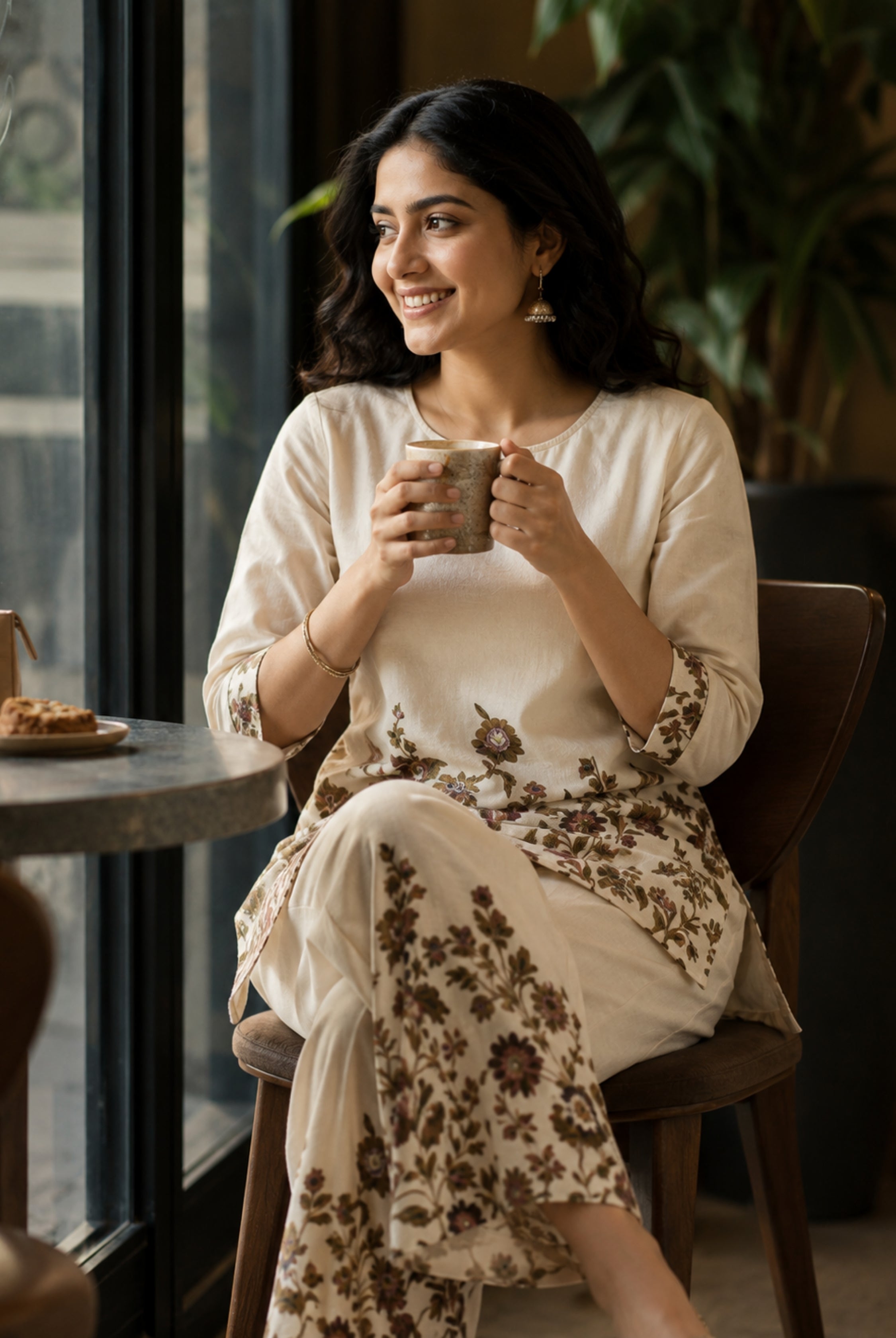 Ivory Floral Khadi Cotton Co-Ord Set