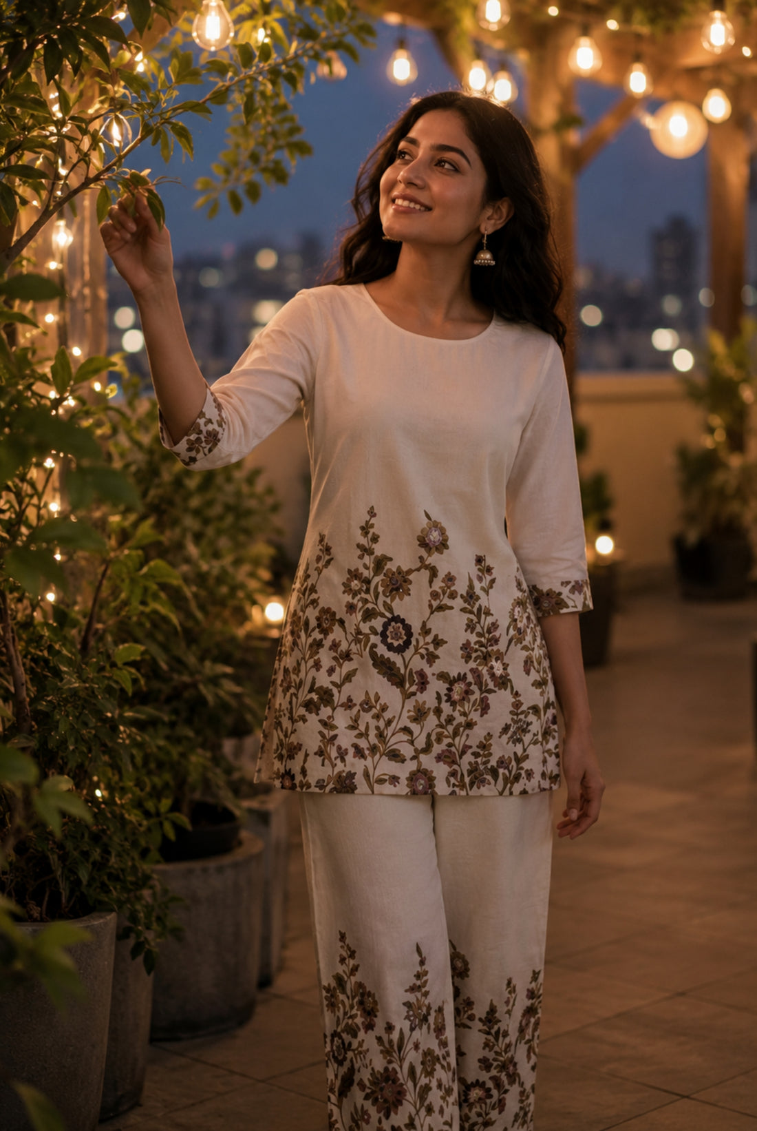 Ivory Floral Khadi Cotton Co-Ord Set