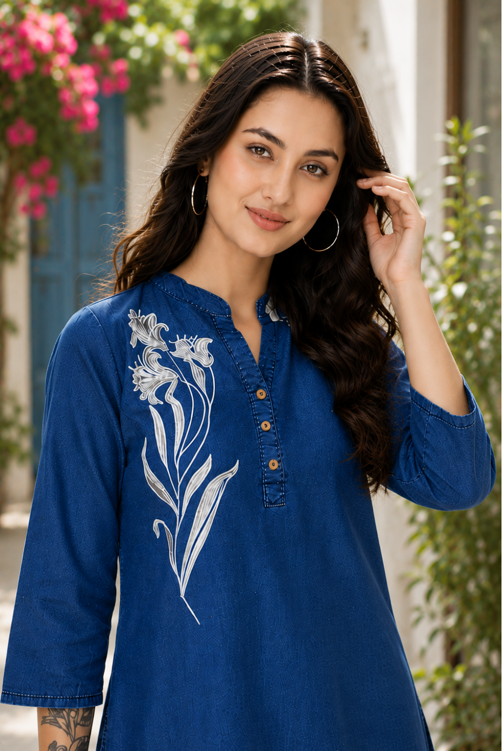 Indigo Blue Embroidered Short Kurti