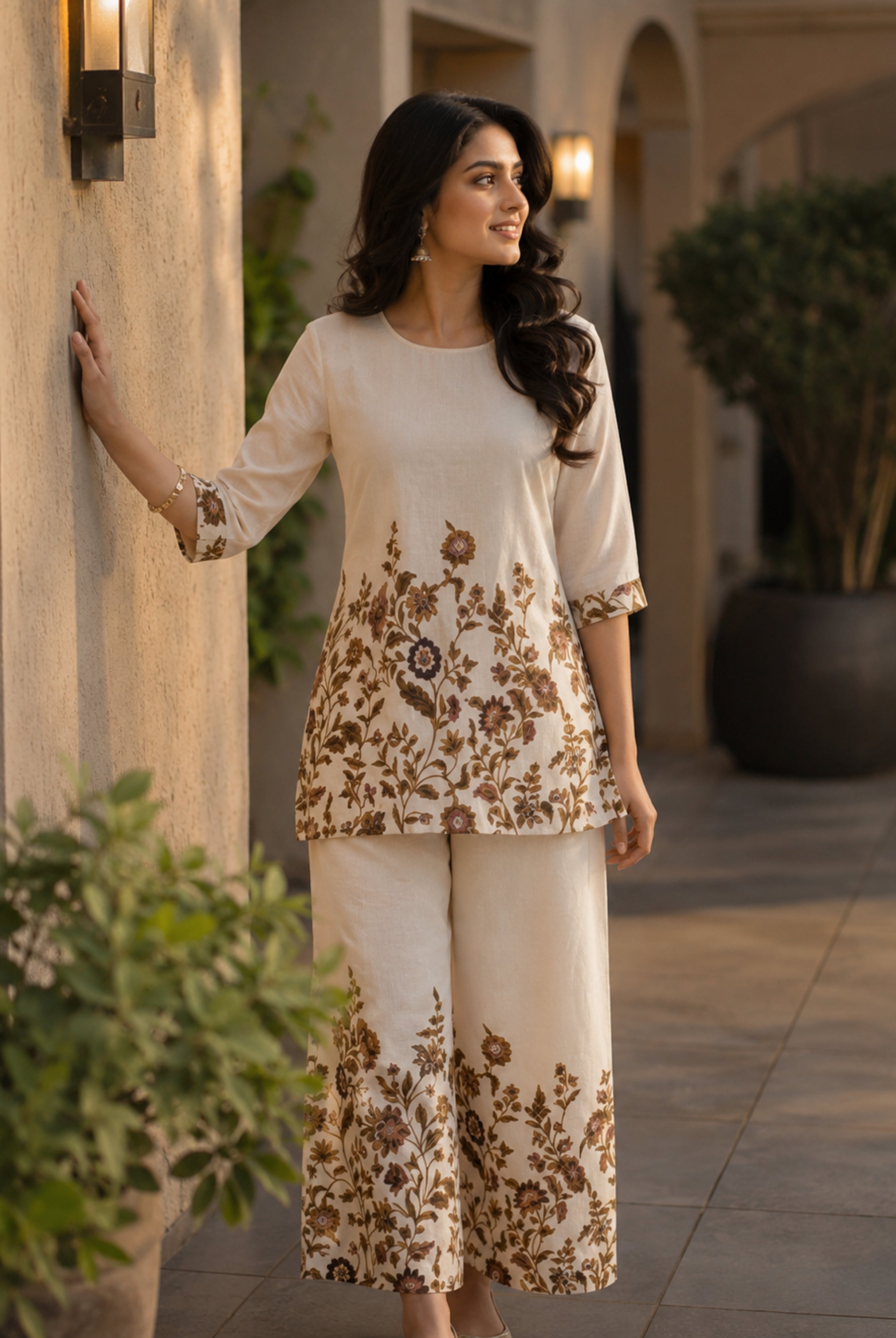 Ivory Floral Khadi Cotton Co-Ord Set
