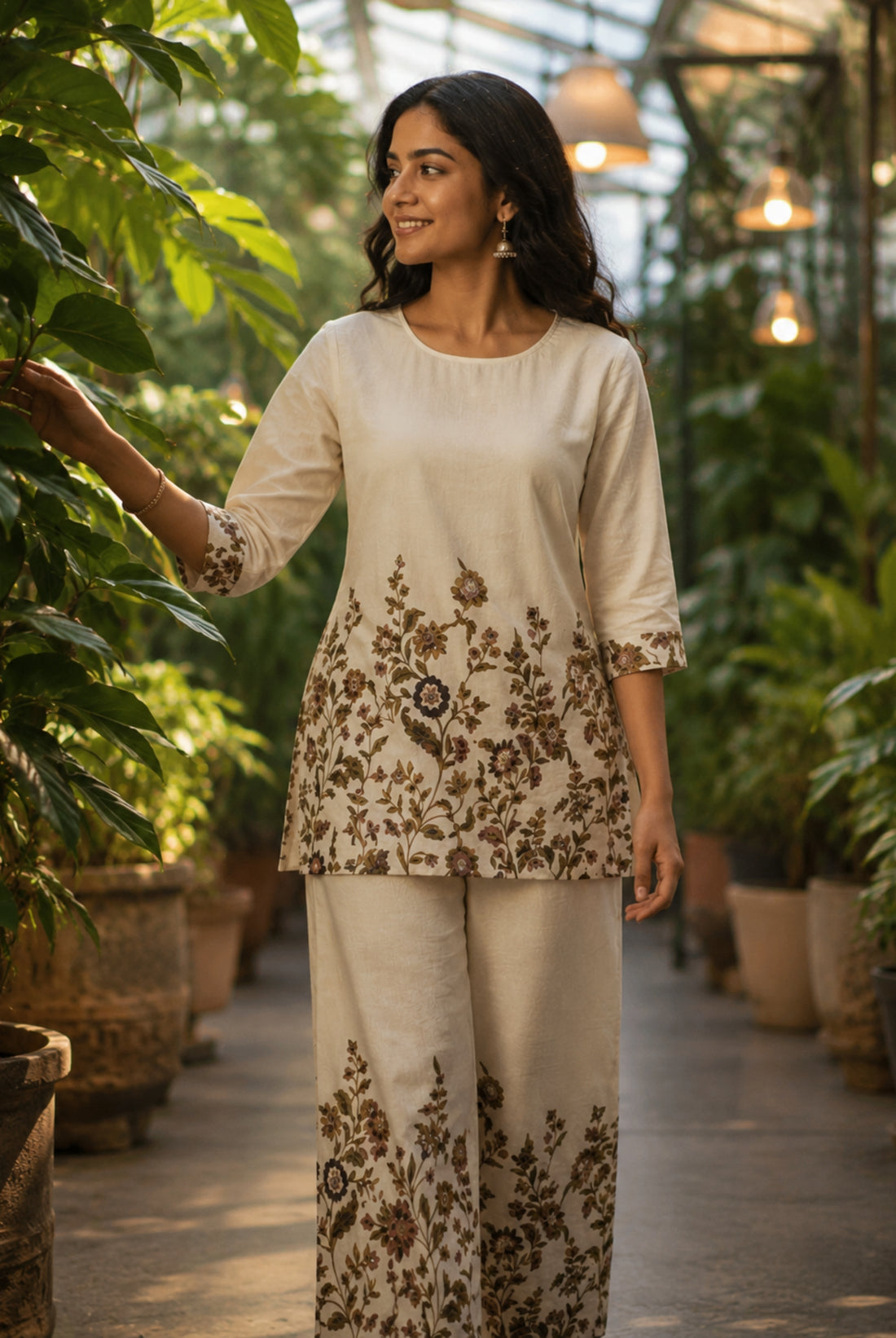 Ivory Floral Khadi Cotton Co-Ord Set