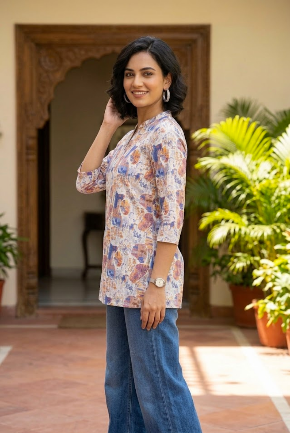 Multicolor Abstract Printed Short Kurti
