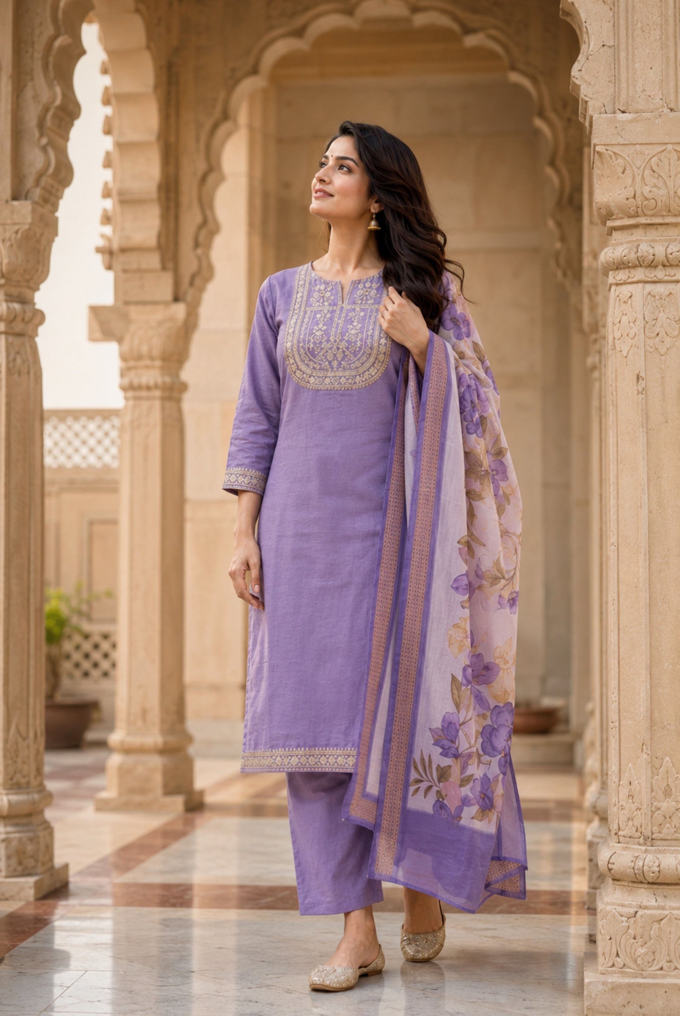 Lavender Floral Elegance Rayon Suit Set