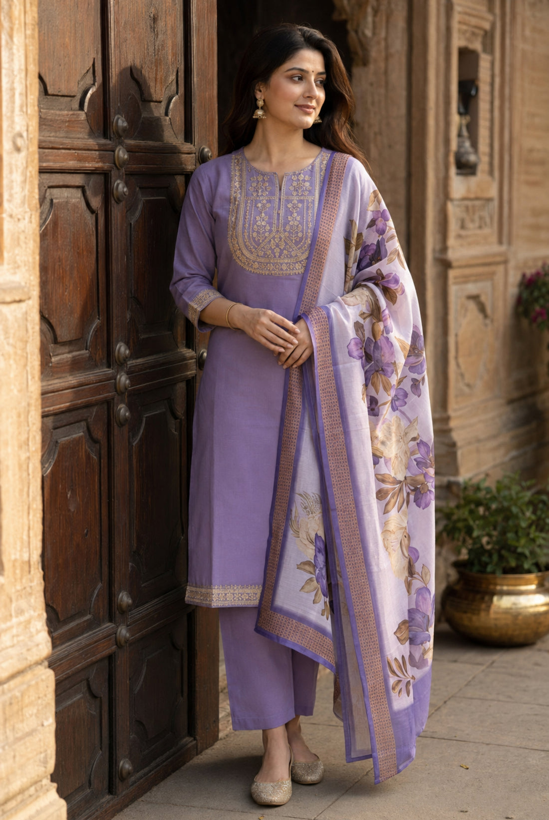 Lavender Floral Elegance Rayon Suit Set