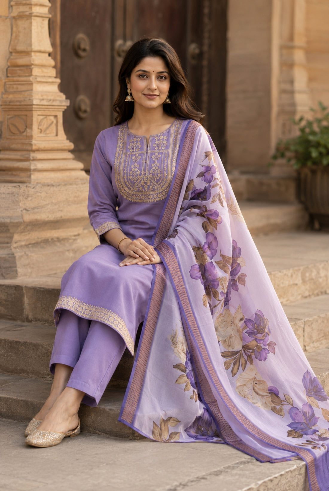 Lavender Floral Elegance Rayon Suit Set