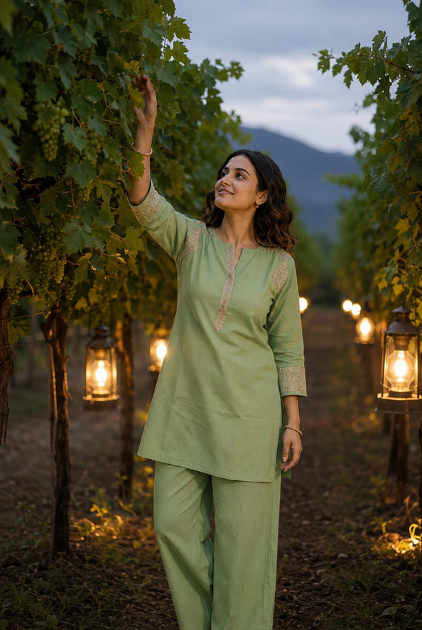 Sage Green Embroidered Straight Kurti