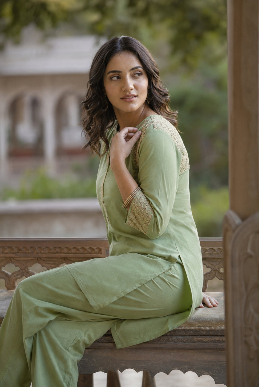 Sage Green Embroidered Straight Kurti