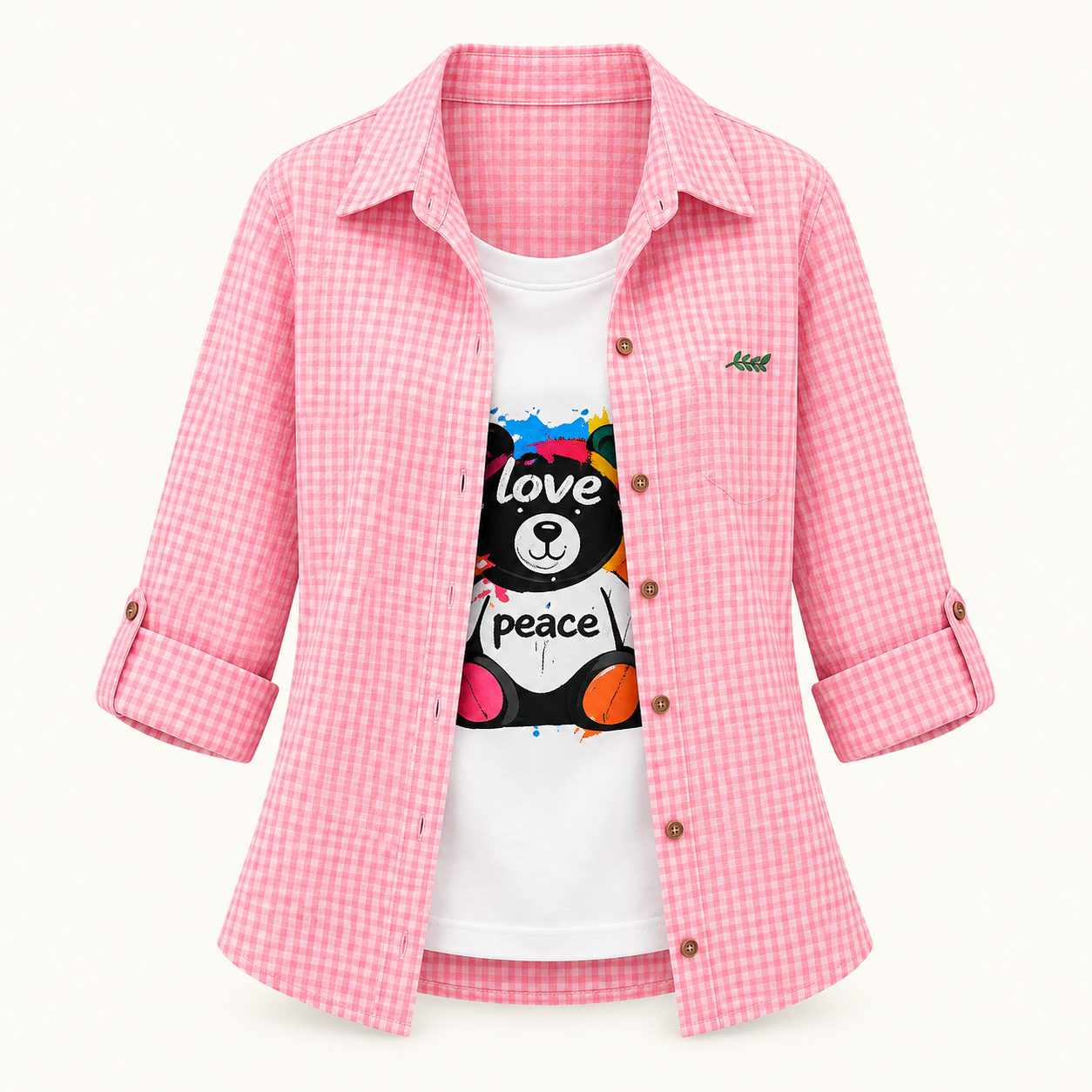 Pastel Check Shirt + Graphic Inner
