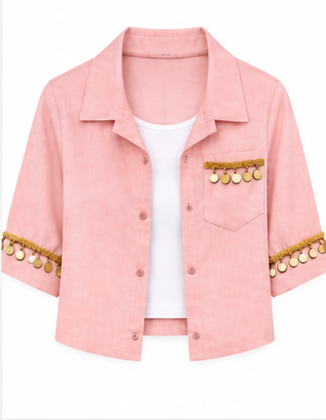 Pink Detail Crop Shirt + Inner